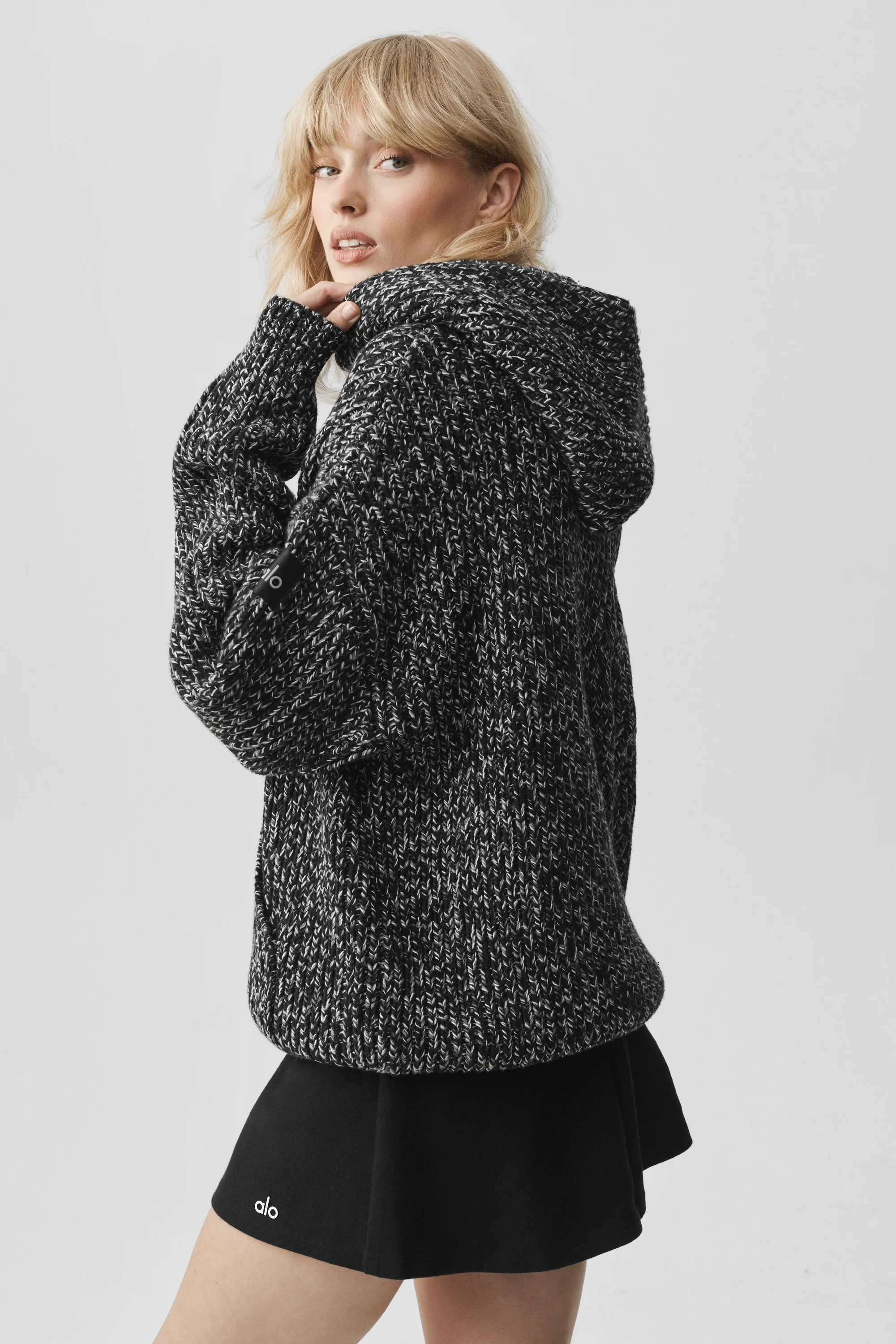 Chunky Knit Rewind Hoodie in Black Multi for Women