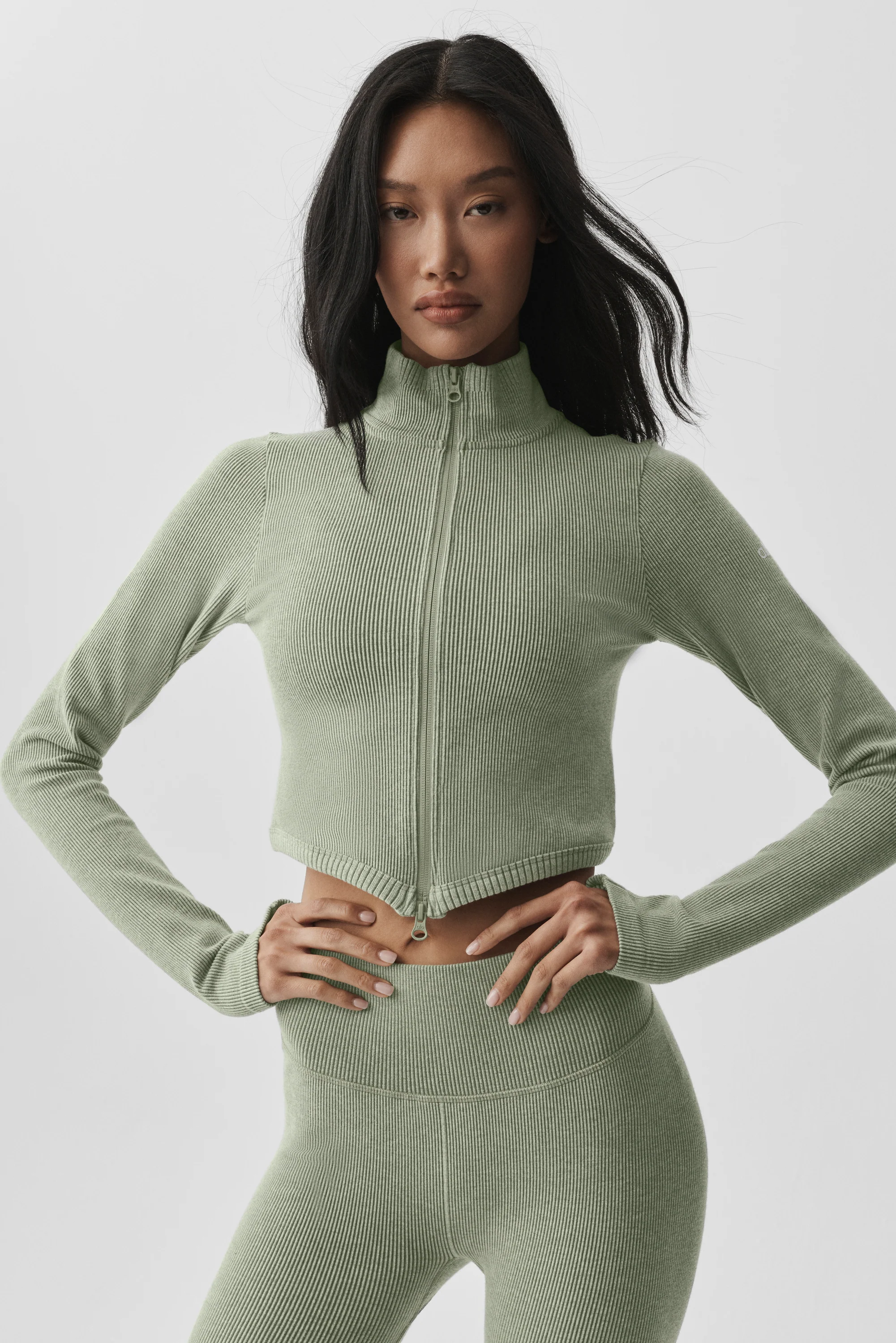 Seamless Two Tone Rib Jacket in Dune Grass Heather