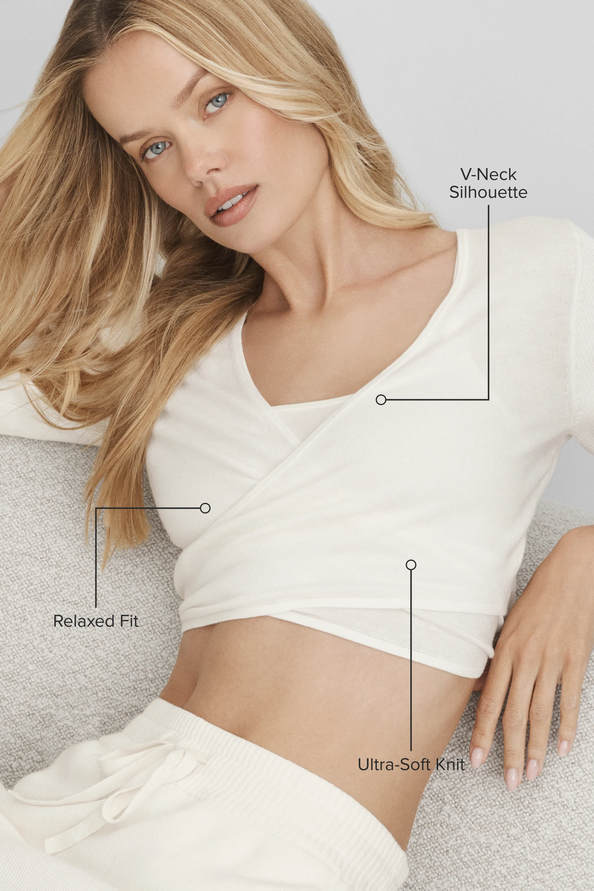 Sweater Knit Crossover Long Sleeve Top in Ivory