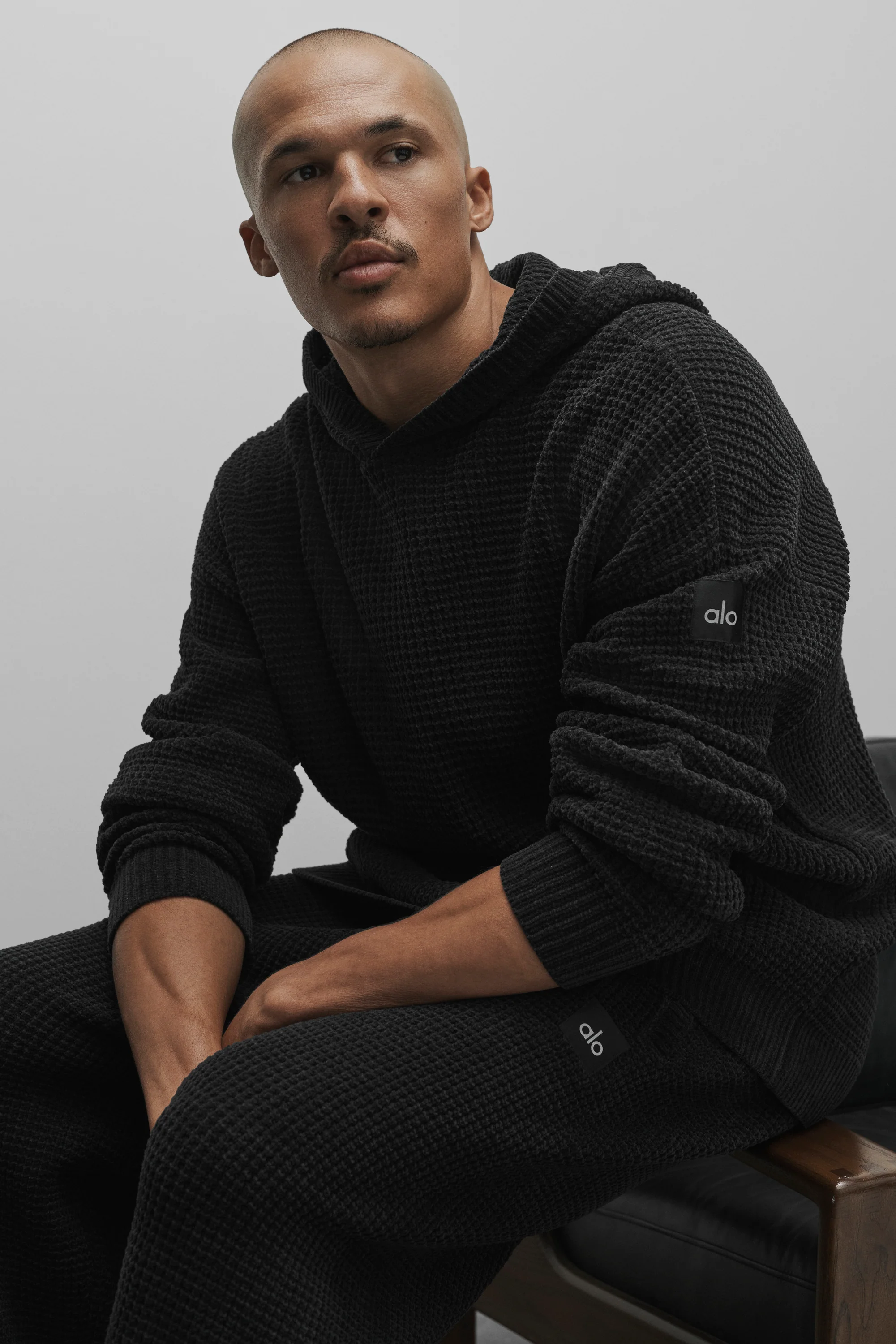 Waffle Chenille Edition Hoodie in Schwarz, lockere Passform