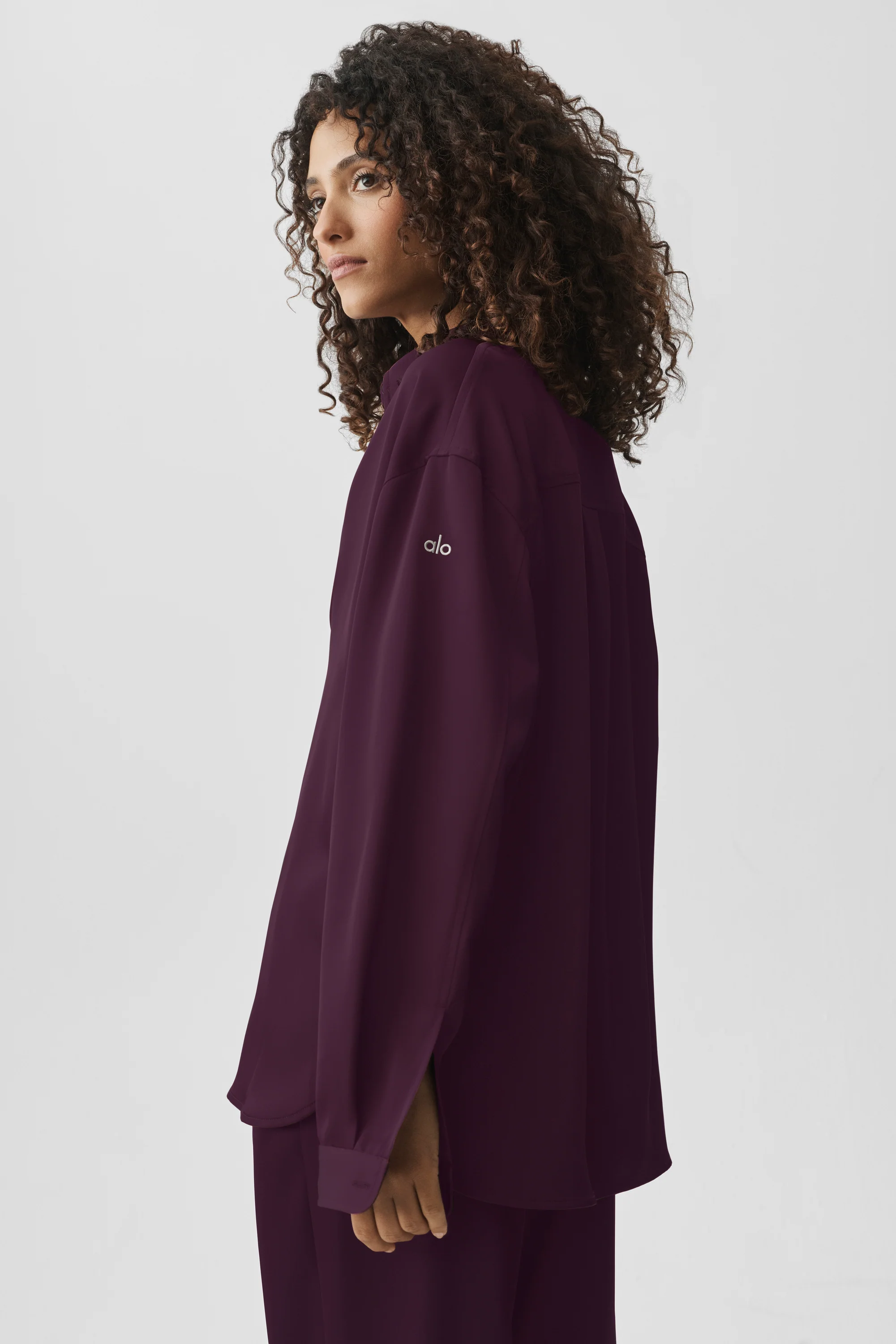 Satin Smooth Talker Button Up Shirt in Rich Bordeaux