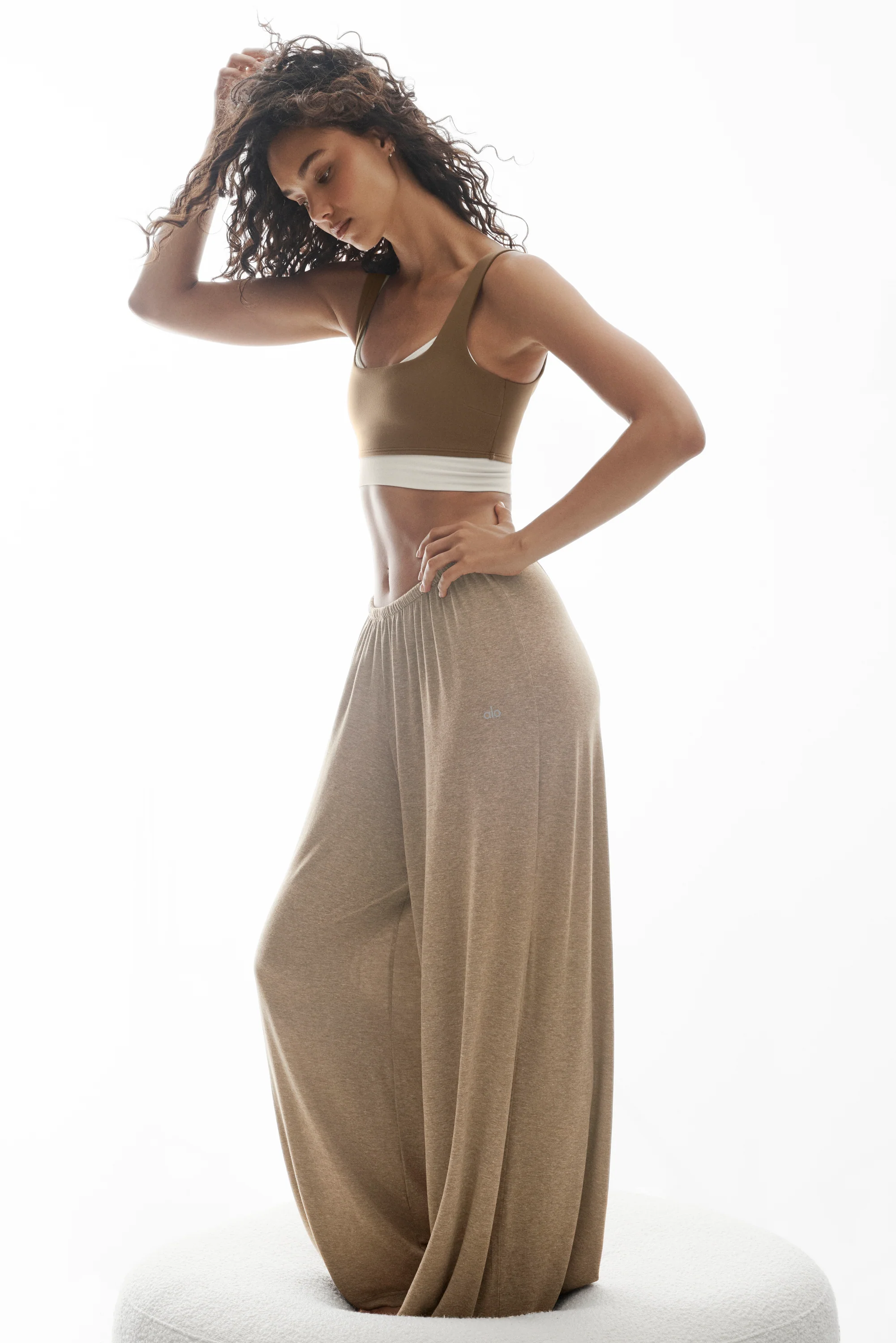 Semi Sheer High-Waist Oasis Wide Leg Pant Long Java Brown Heather