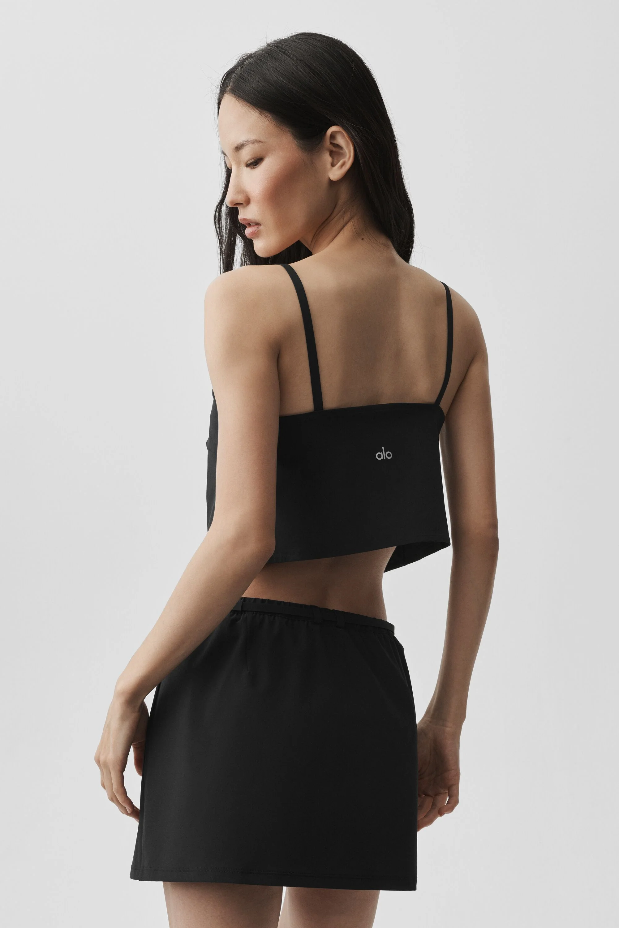 Cropped Connection Tank in Black with Buckle Straps and Unlined Fit