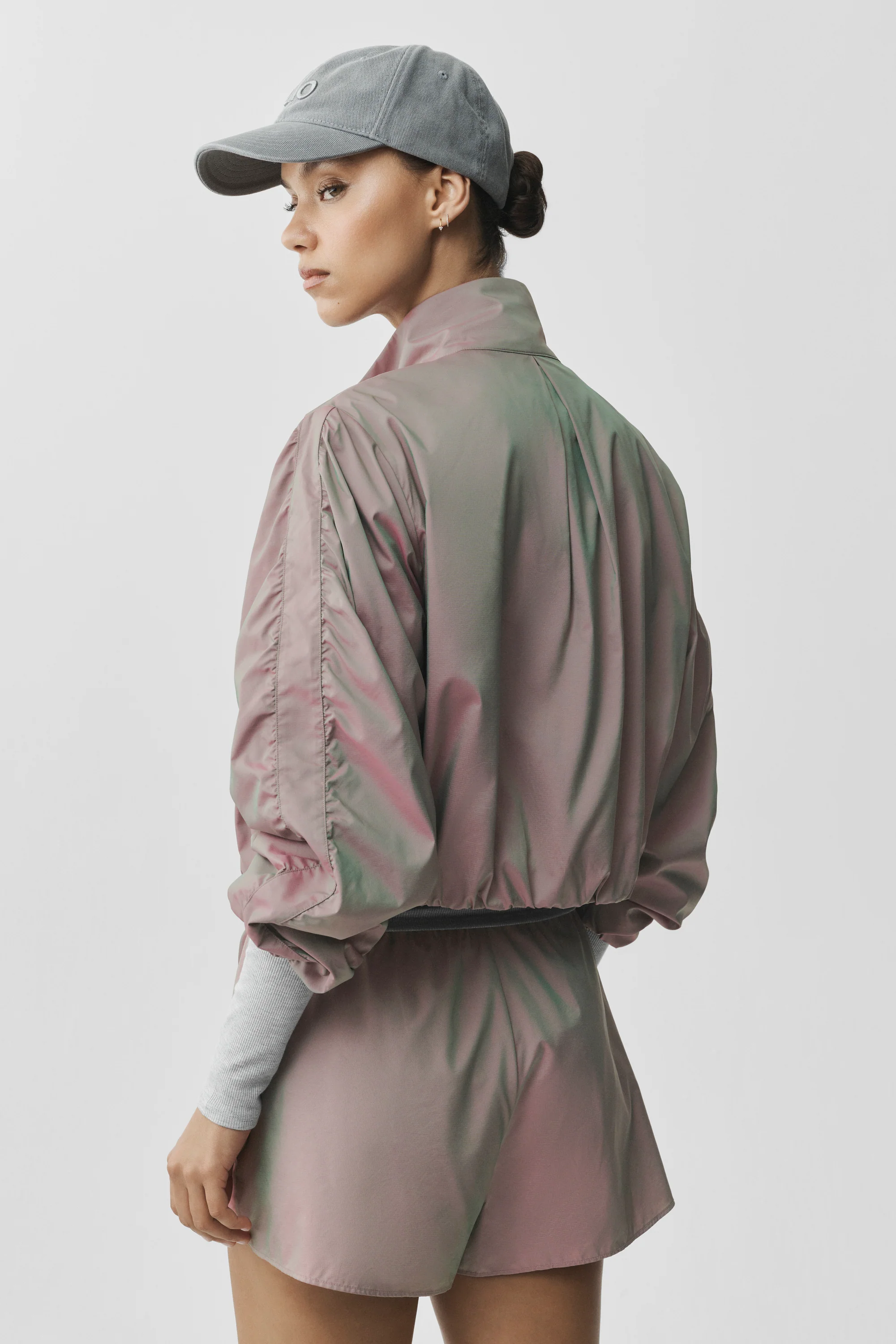 Prismatic Jacket 粉紅月光色女裝寬鬆版型拉鏈外套