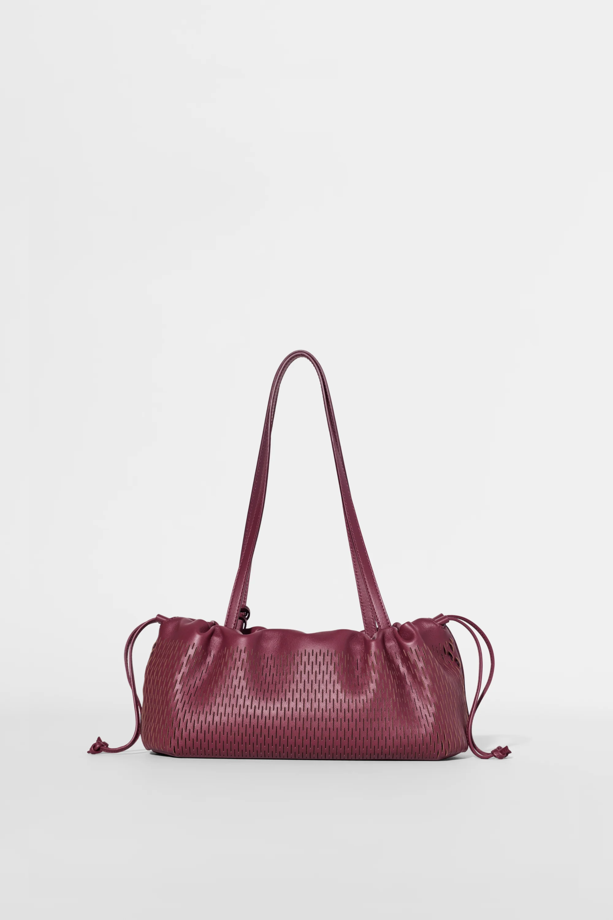 ALO Leather Mesh Mini Unwind Cinch Bag in Bordeaux