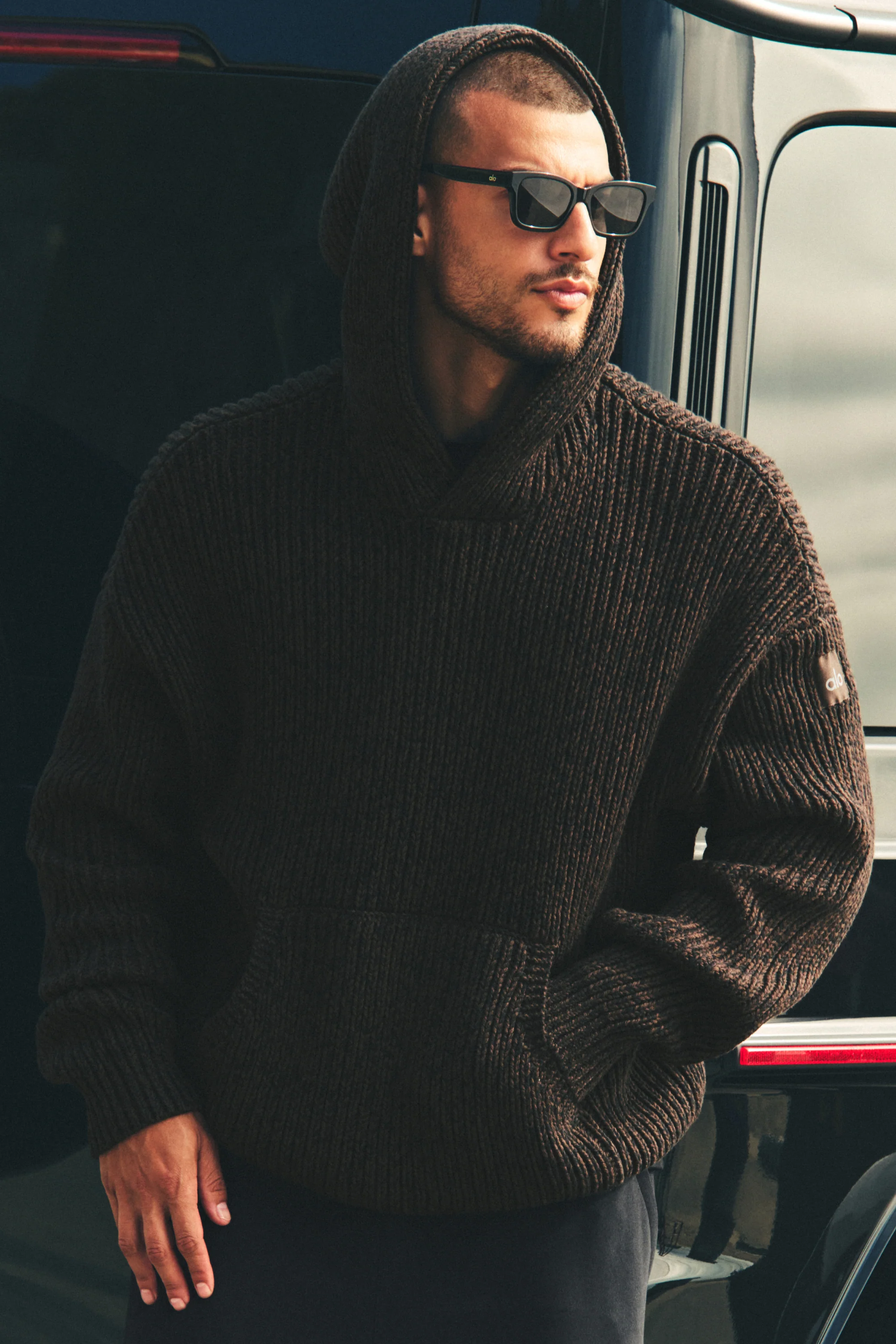 Chunky Knit Rewind Hoodie in Espresso Multi