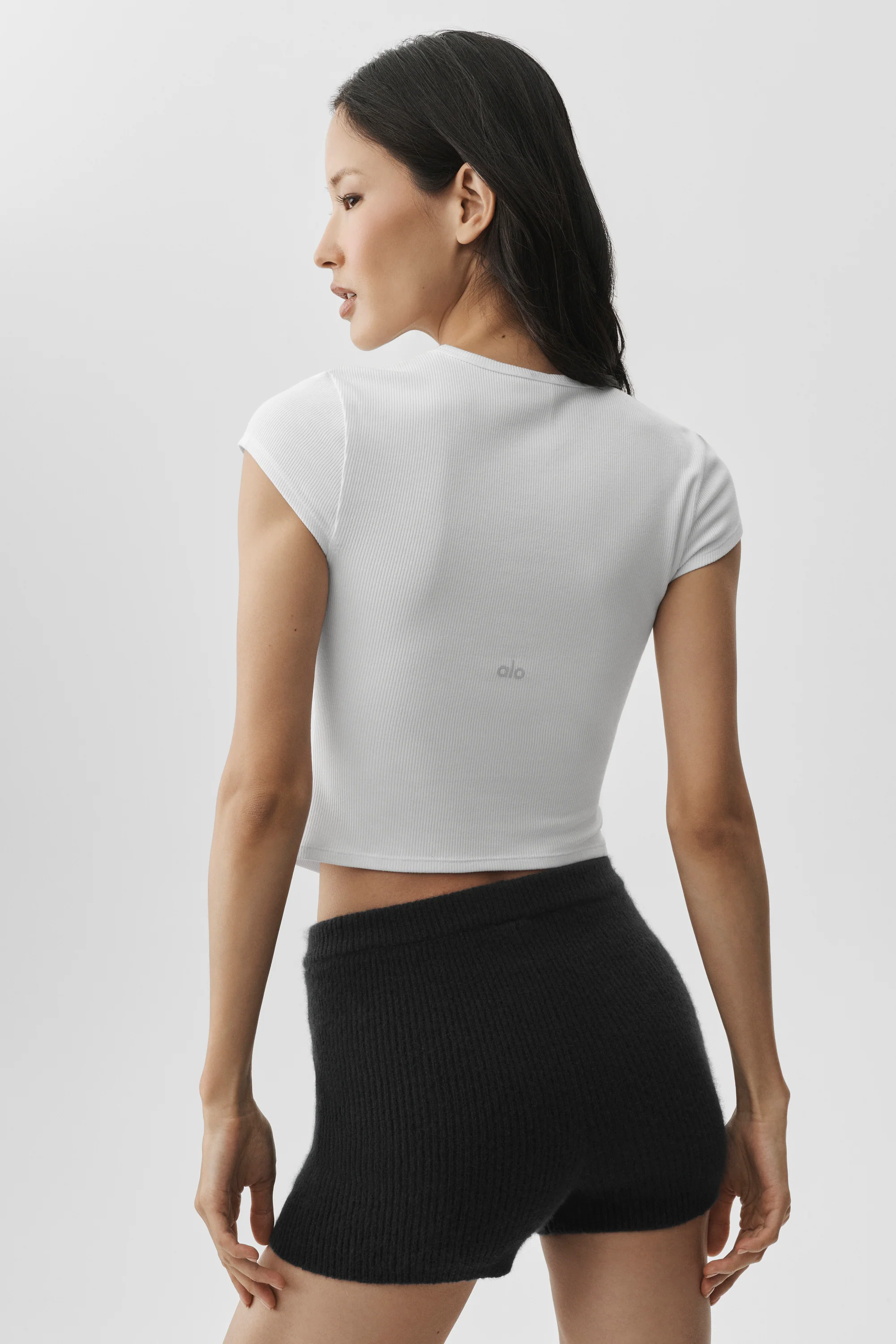 Ribbed Modal Cap Sleeve Top in White