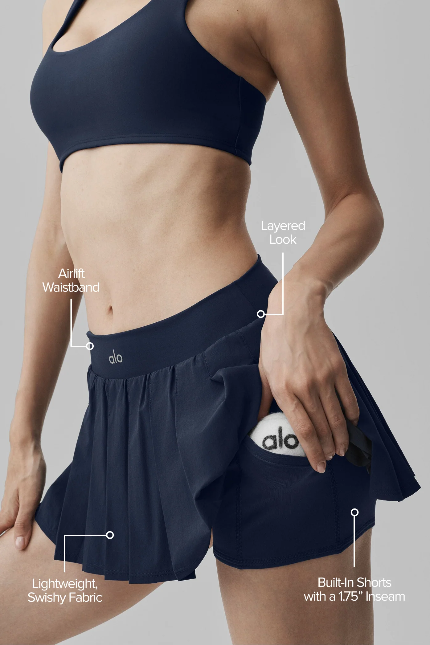 Double Or Nothing Tennis Skirt in Navy with Built-In Shorts