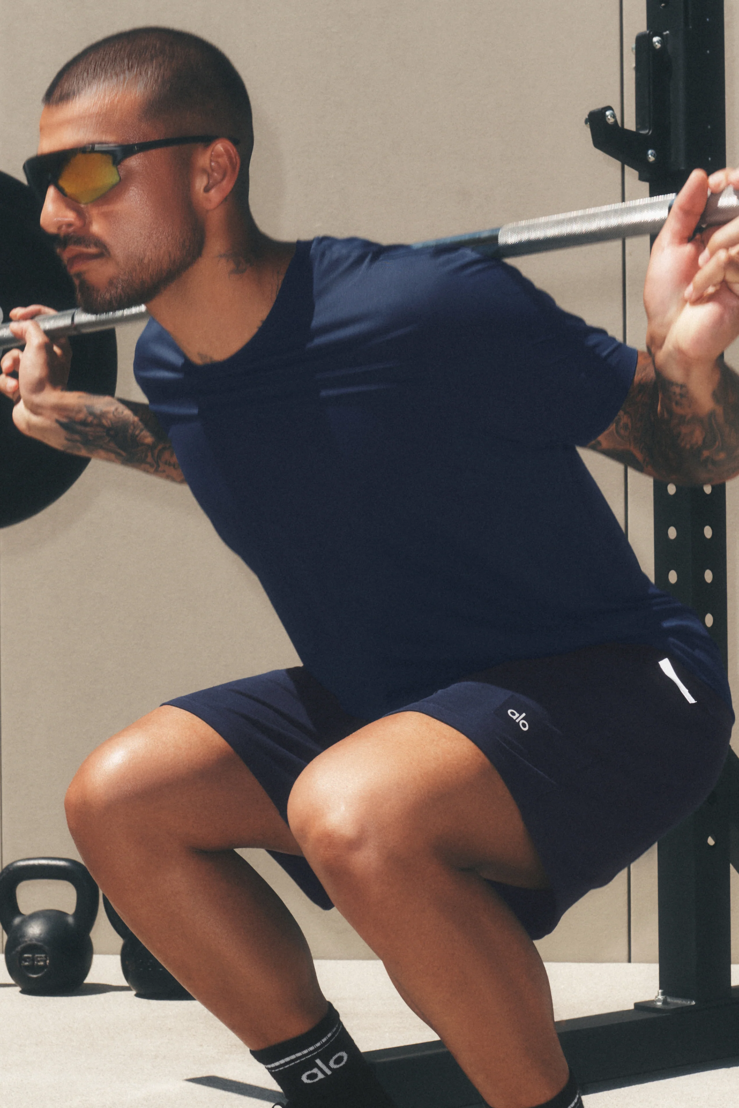 Idol Crewneck Short Sleeve Navy Tee with Reflective Hem
