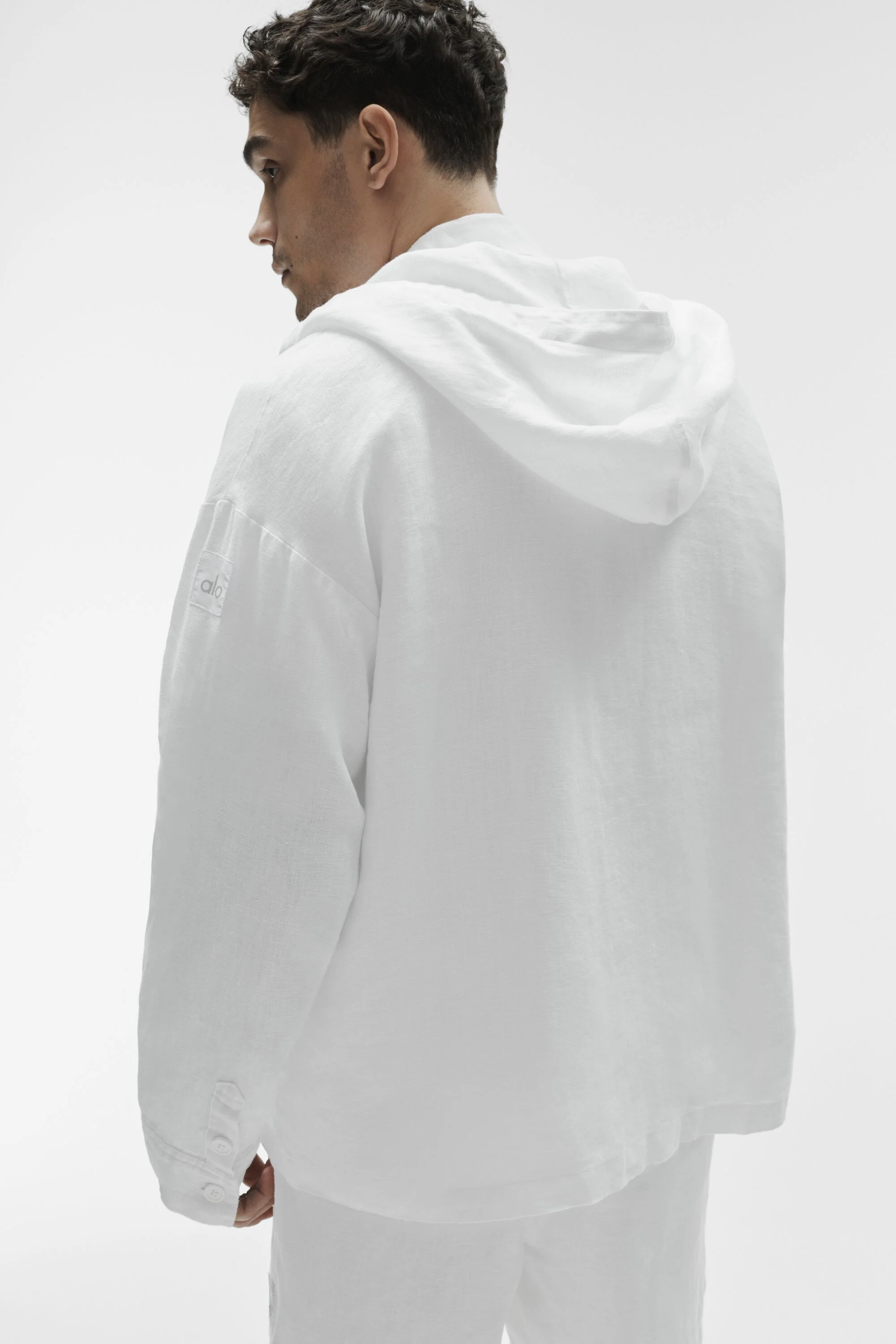 Linen Days 白色鈕扣連帽衛衣 易襯疊穿