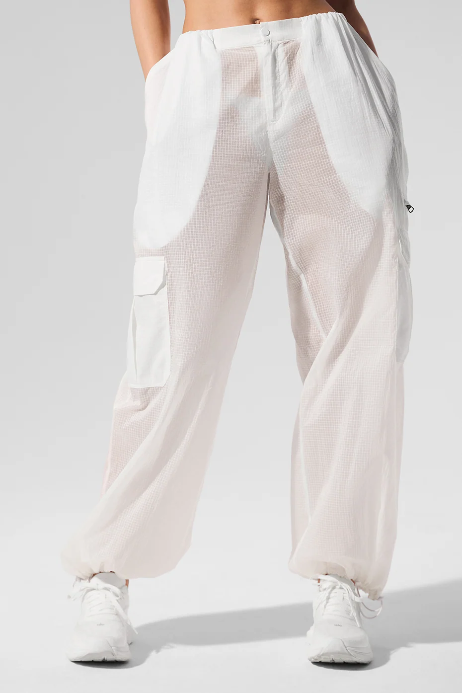 Sheer Game Time Wide Leg Jogger in White Ripstop