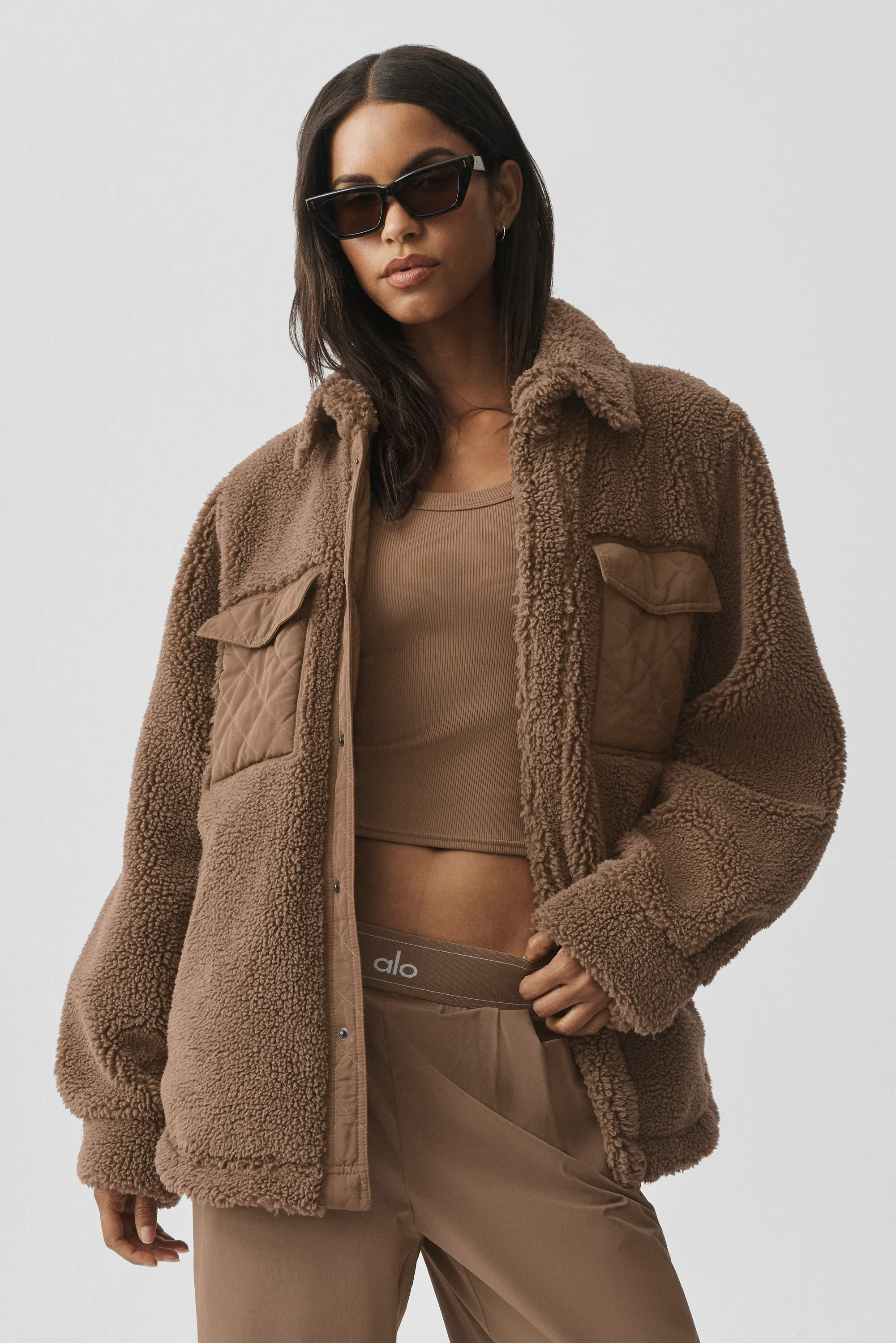 Sherpa Edge shacket in Java Brown met drukknoopsluiting en gestikte zakken