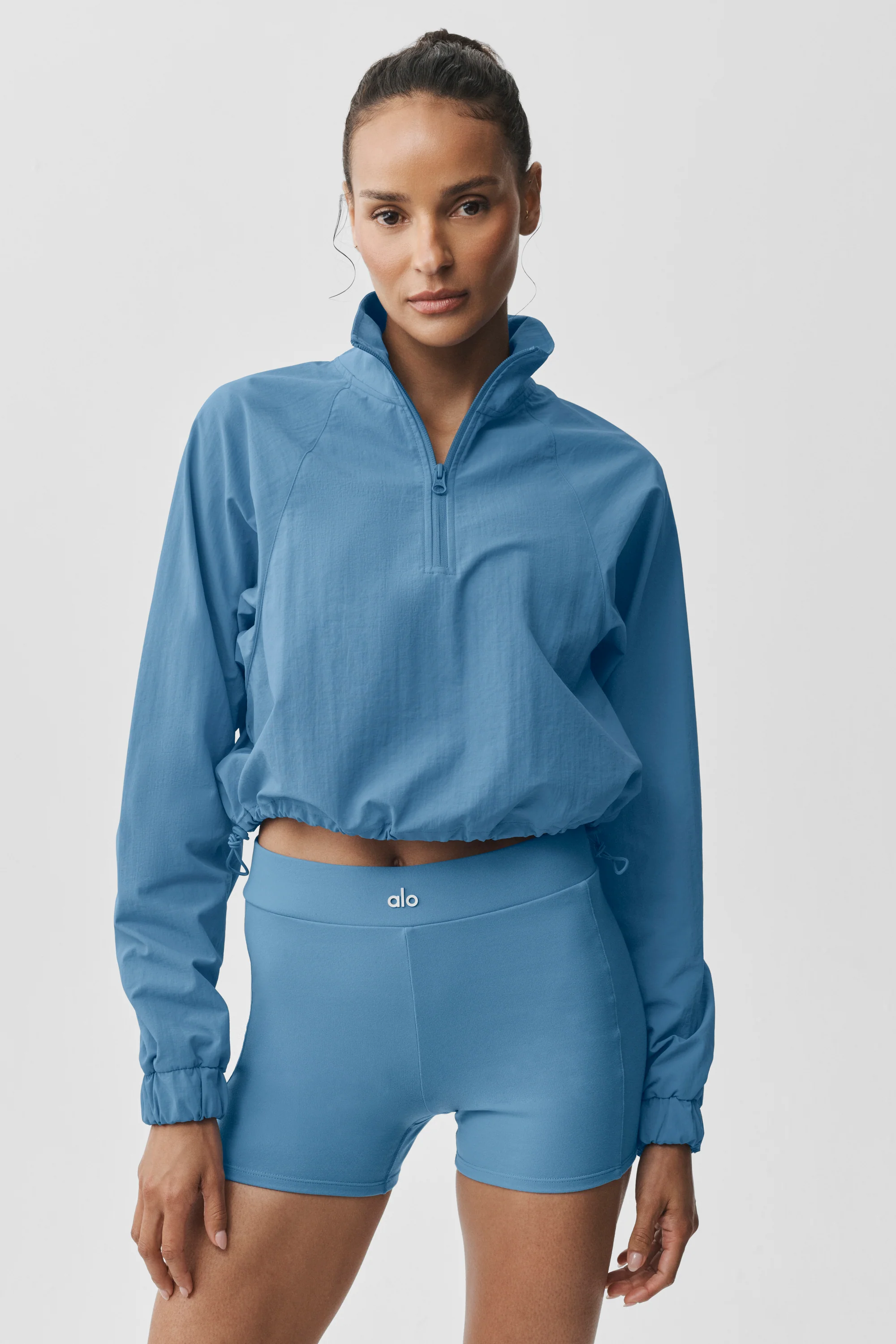 Przycięta bluza 1/4 zip Alumni California Blue z marszczonej tkaniny
