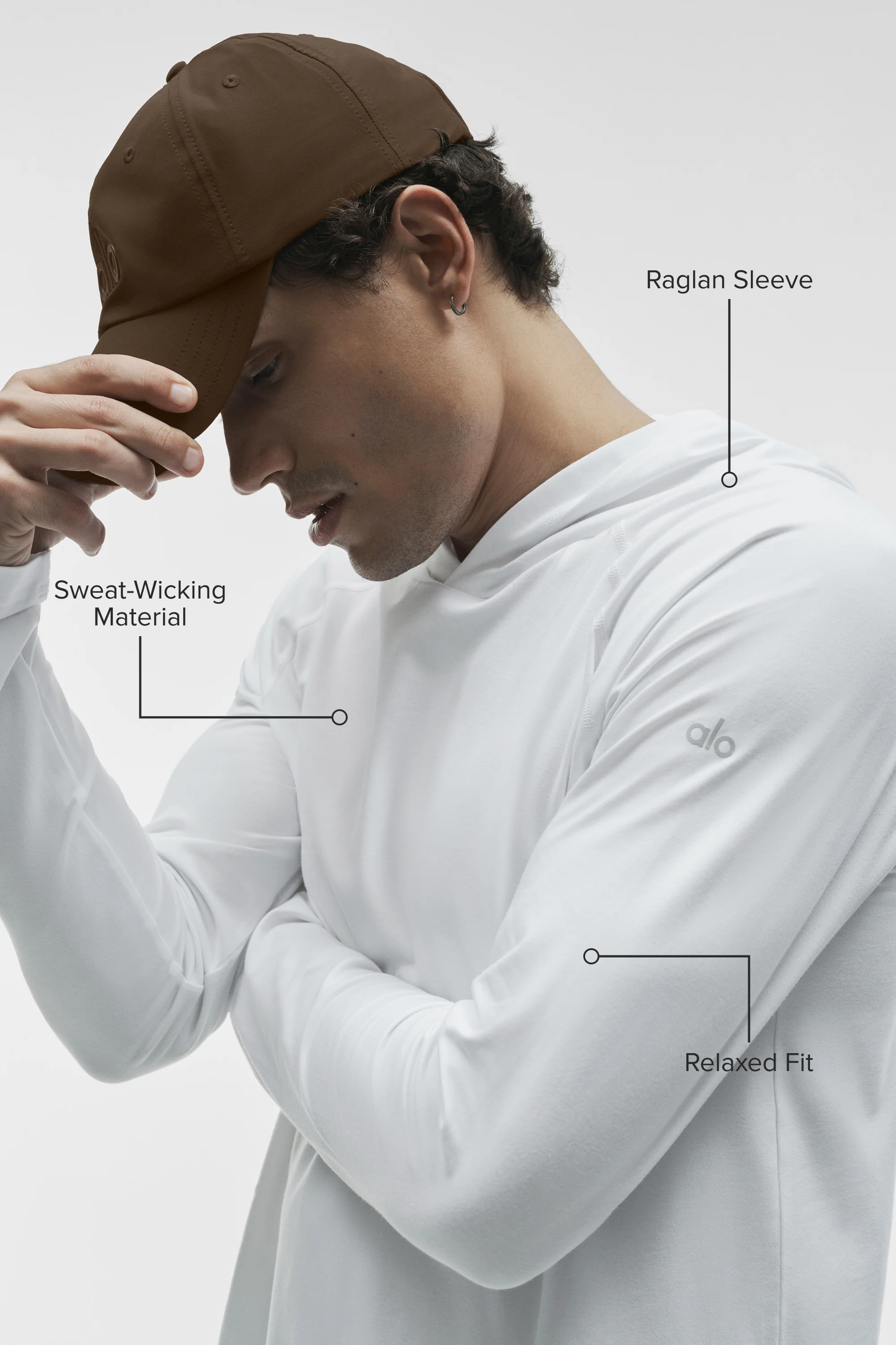 ALO Vapor Long Sleeve Hoodie in White for Men