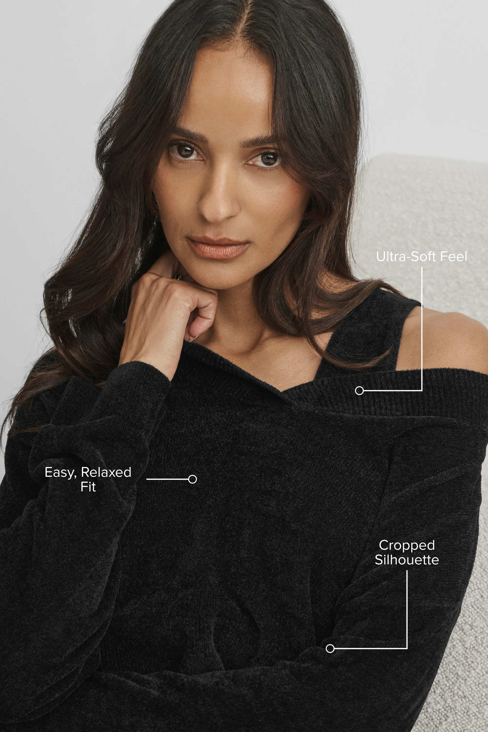 Micro Chenille Cropped V-Neck Coverup in Black
