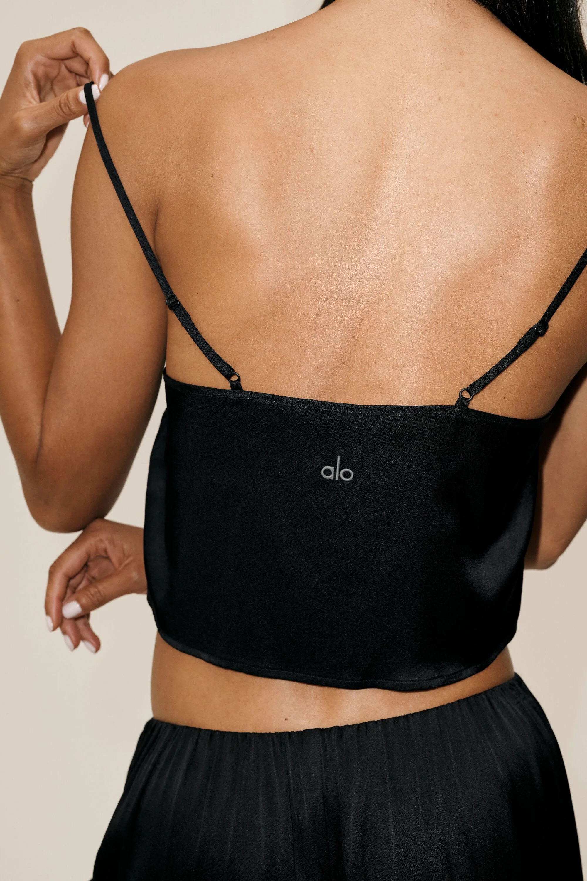 Silk Blend Radiance Tank in Black, Cropped Relaxed Fit