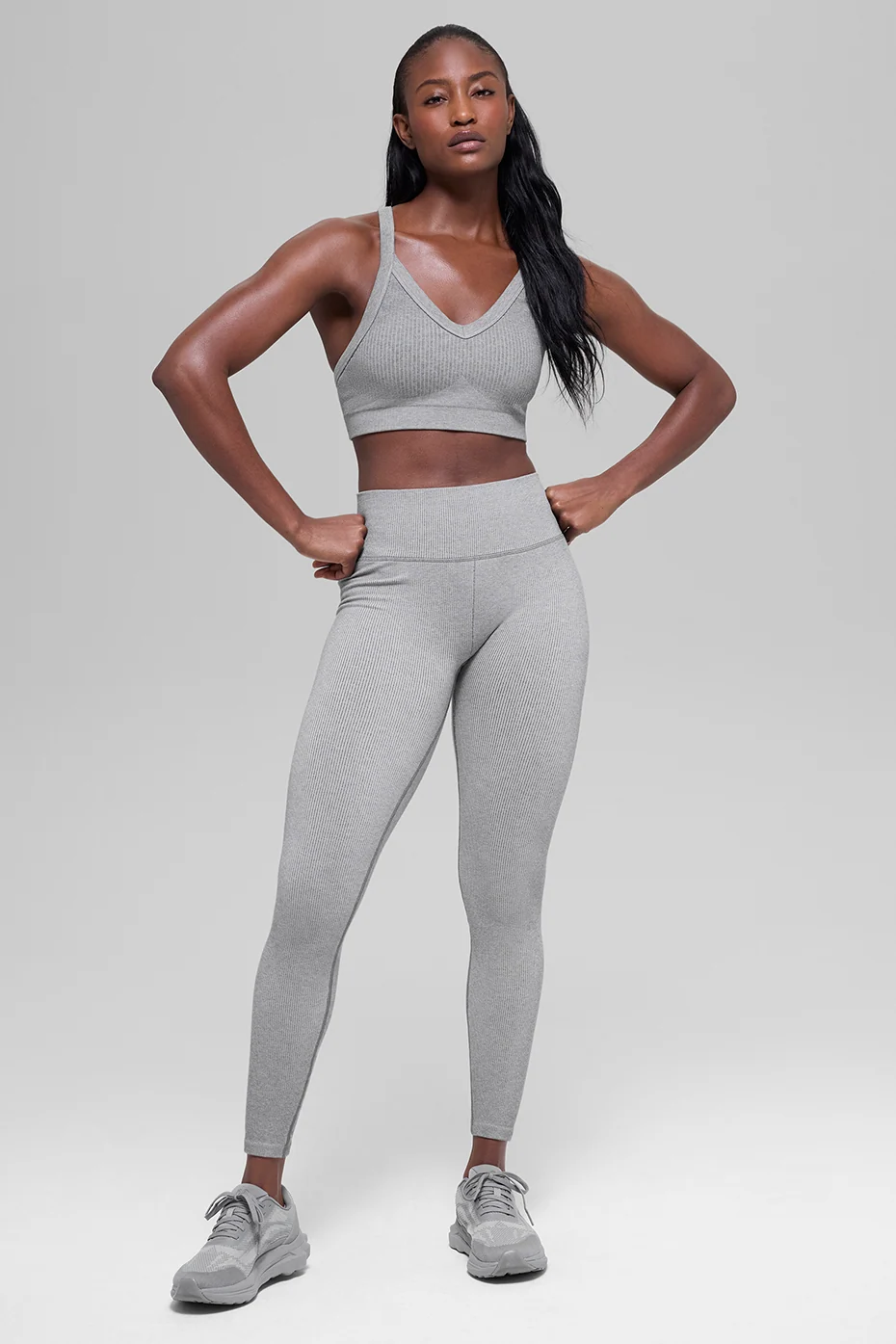 Seamless High-Waist Two Tone Rib Legging in Light Misty Grey Heather