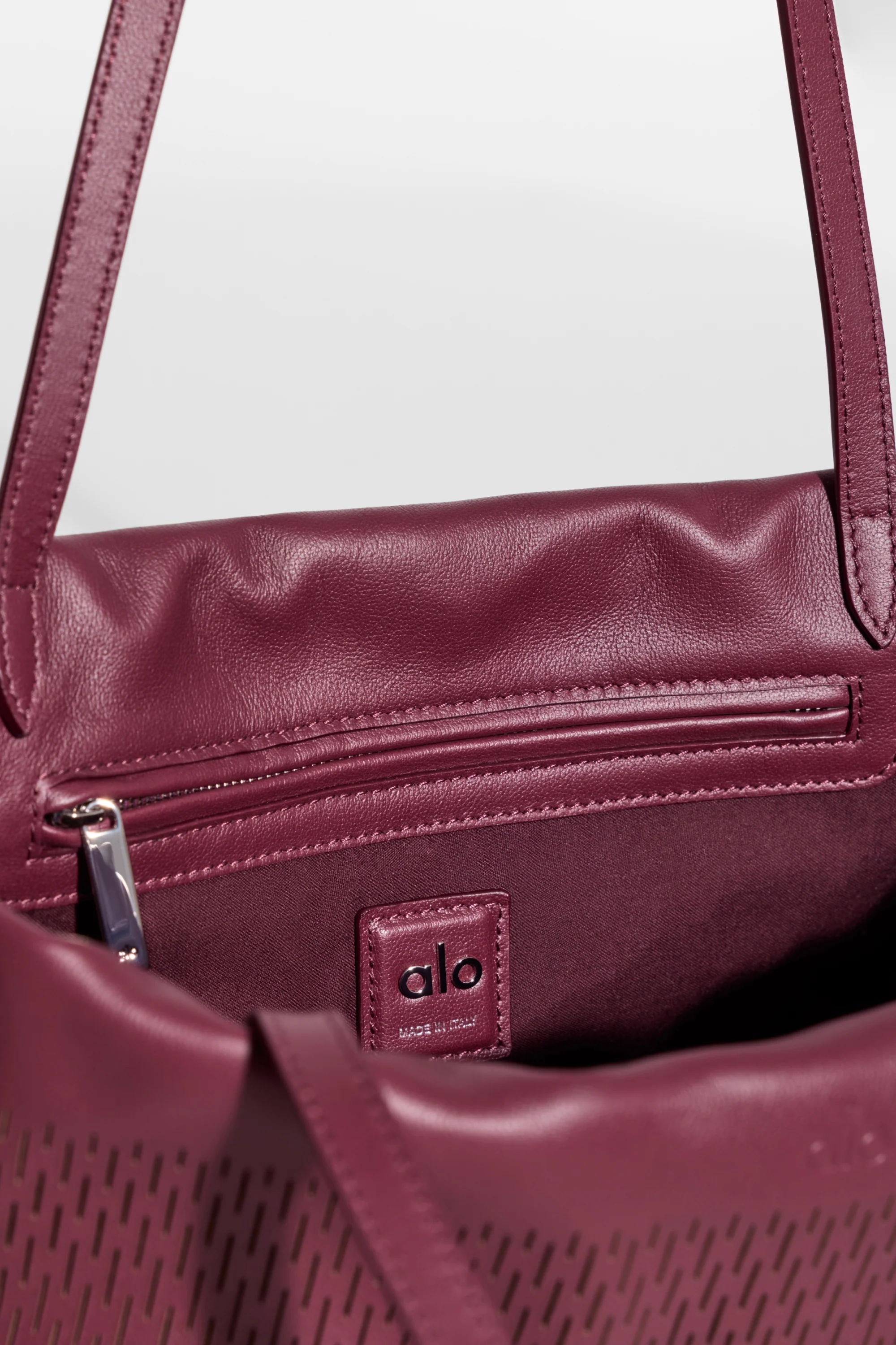 ALO Leather Mesh Mini Unwind Cinch Bag in Bordeaux