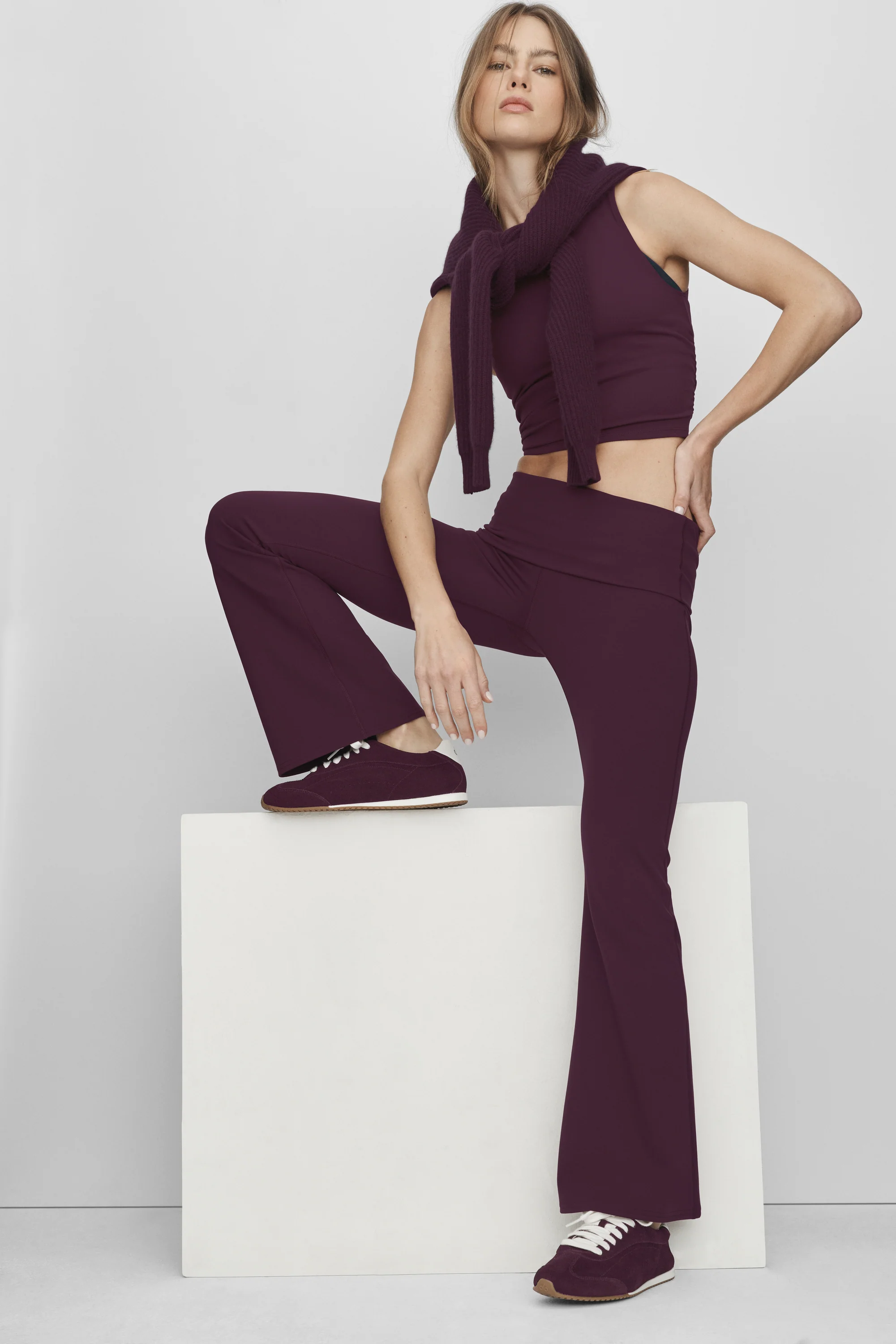 ALO Softsculpt 7/8 Foldover Flare Legging, Short Length, Rich Bordeaux