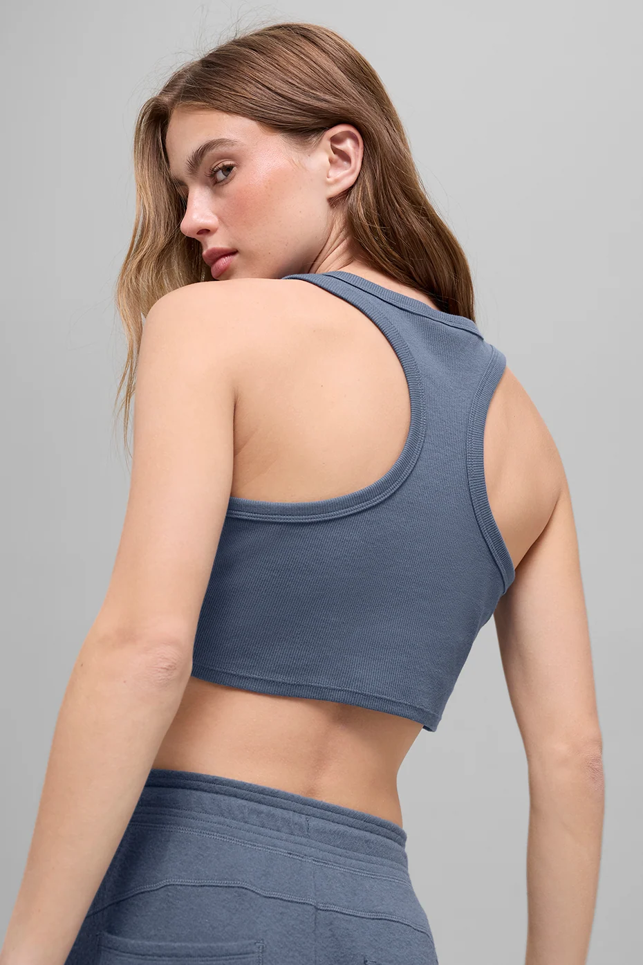 Aspire Tank Bluestone White Cropped Ribbed Everyday Tank Top