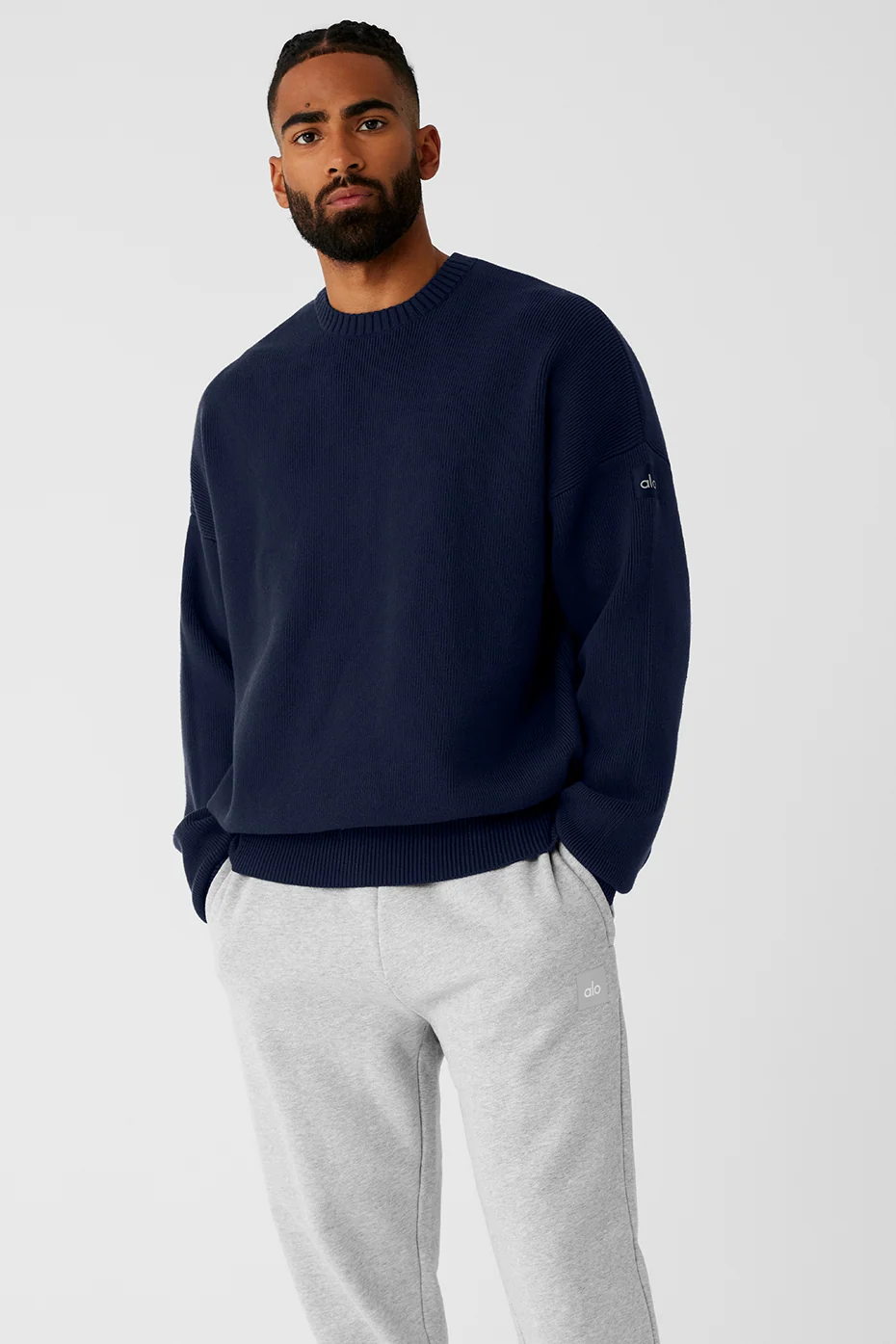 Pull col rond Scholar marine, maille épaisse oversize