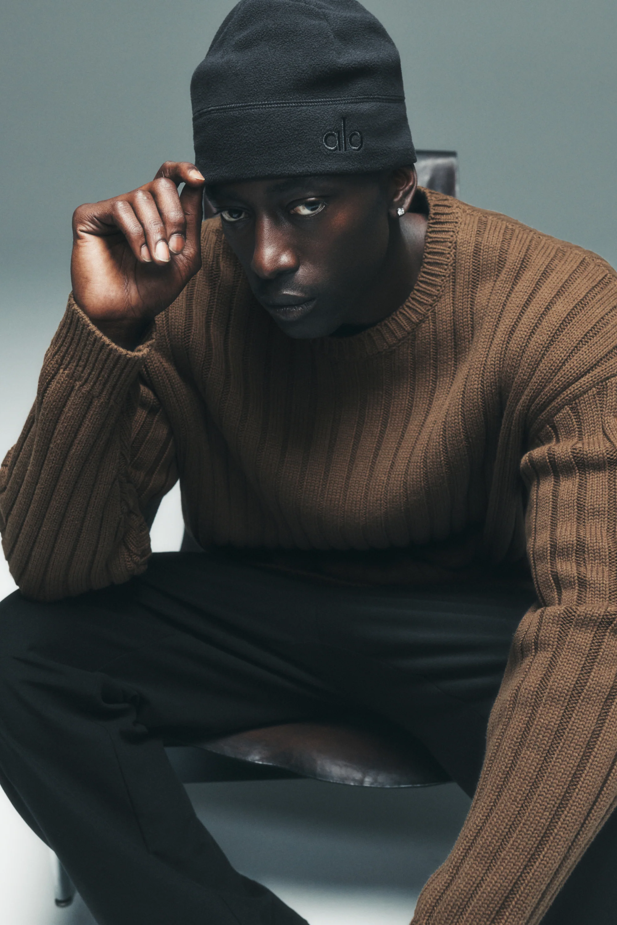 Cotton Rib Parallel Sweater in Java Brown Heather