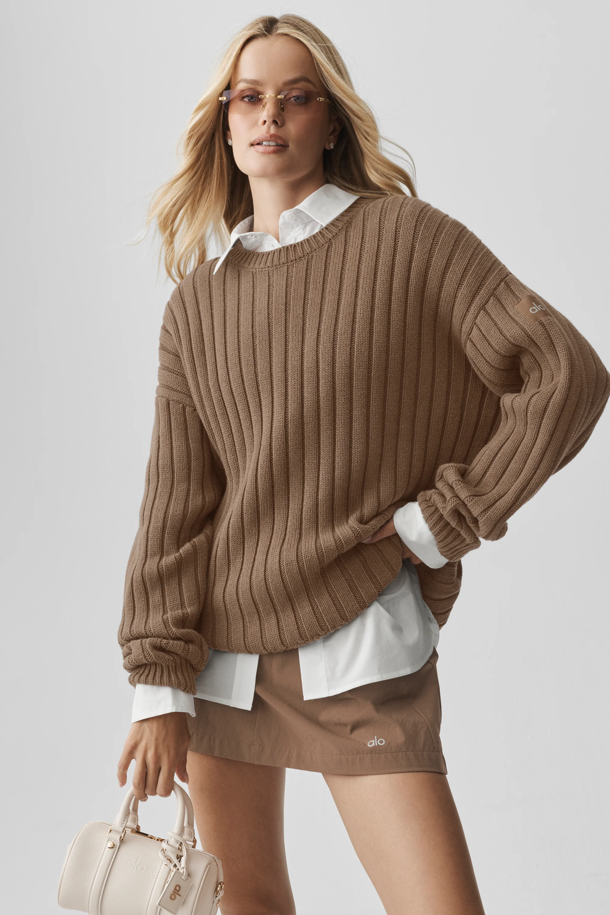 Cotton Rib Parallel Sweater in Java Brown Heather