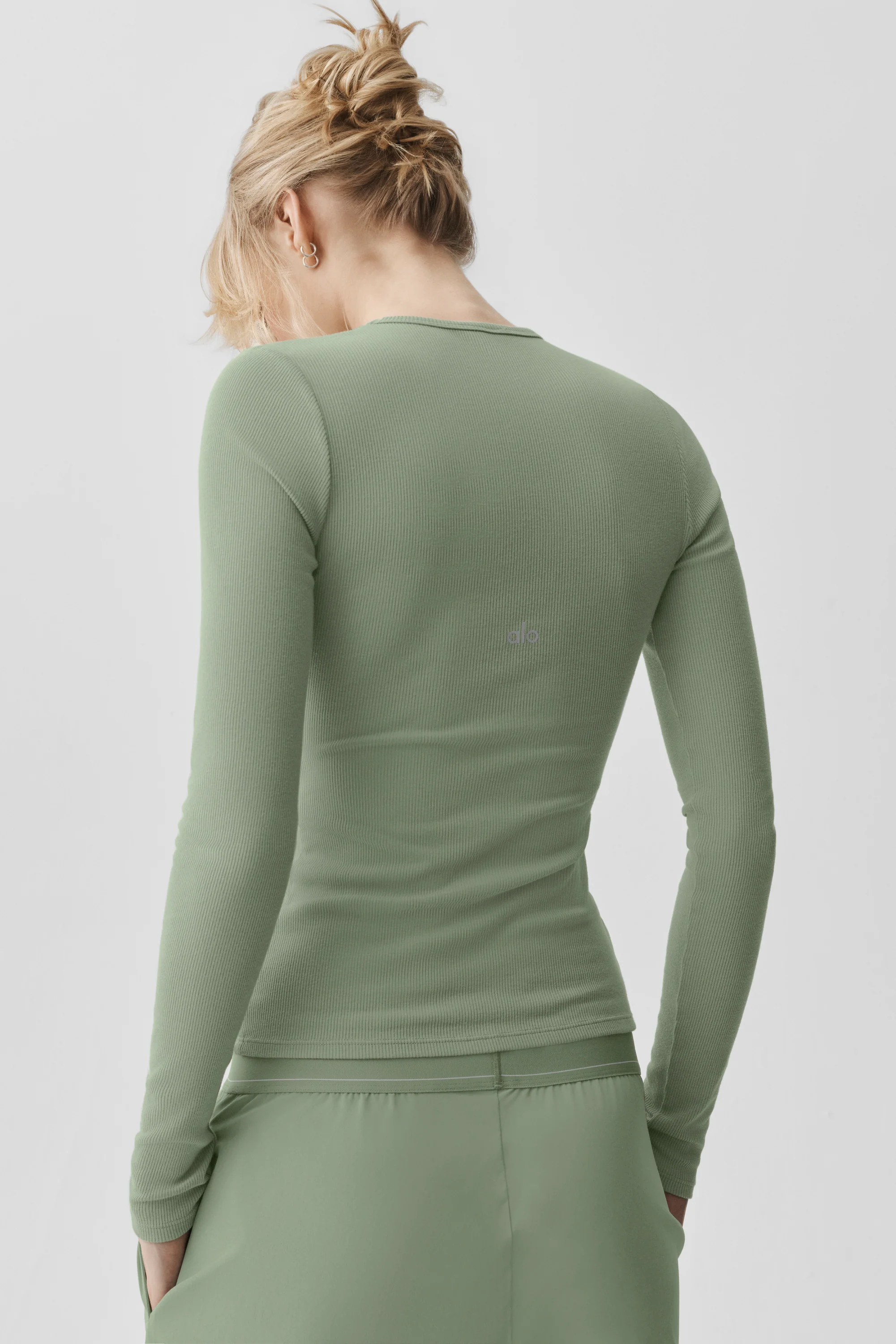 Ribbed Modal Long Sleeve Top in Dune Grass