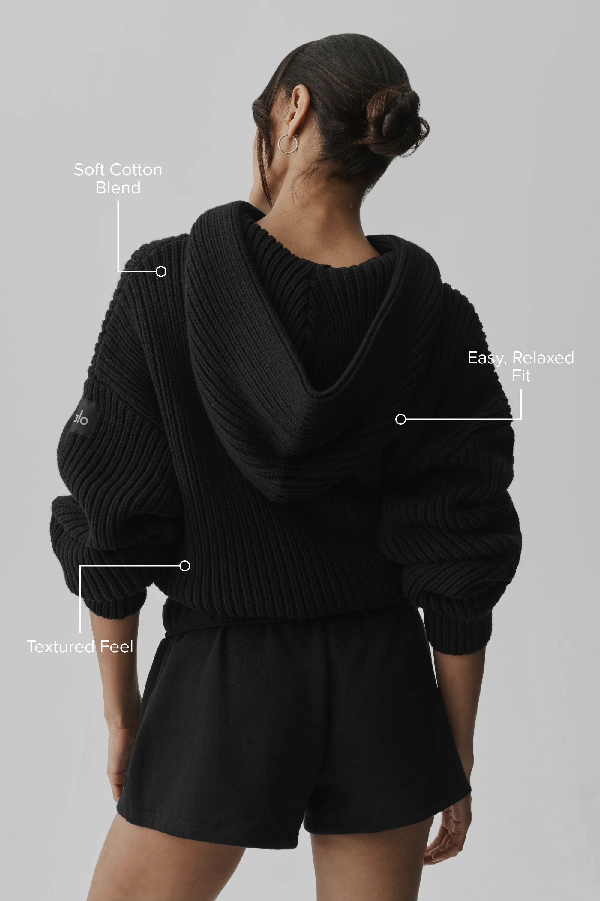 Chunky Knit Rewind Hoodie in Black for Easy Layering