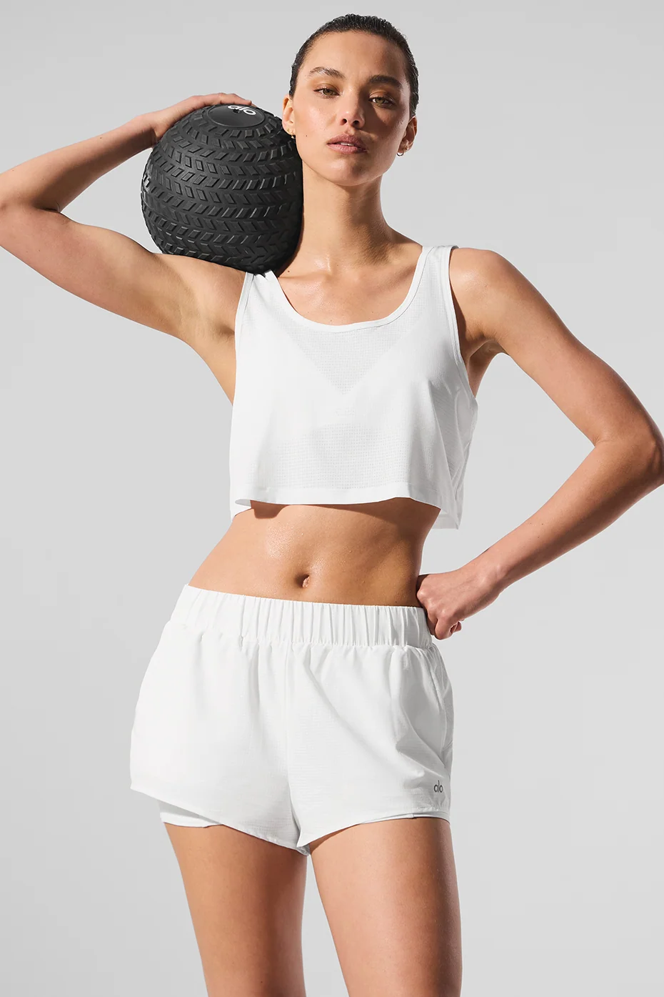 Cropped Sport Star Tank White Lightweight Perforated Fabric