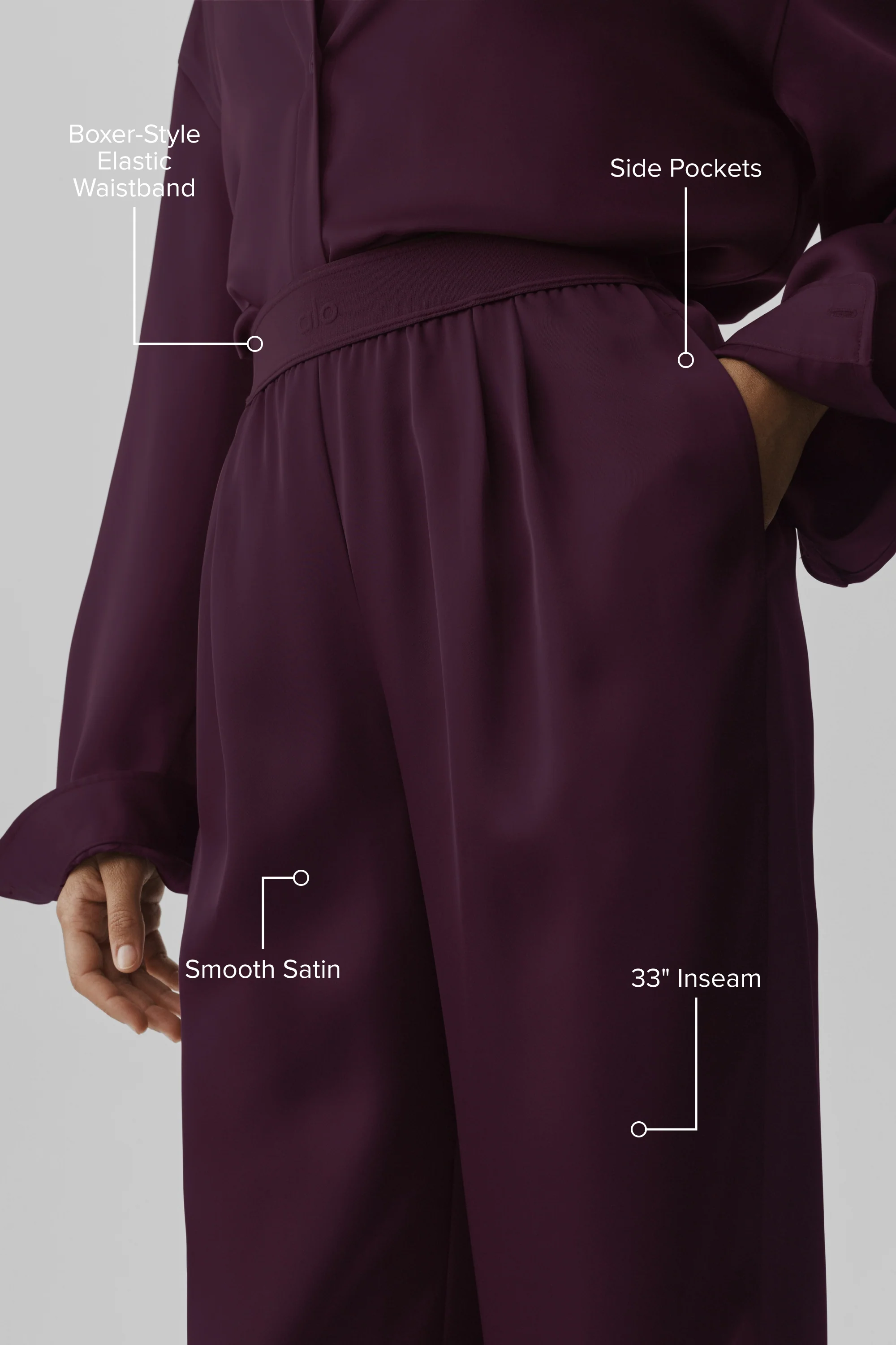Satin High-Waist Smooth Talker Pant Long in Rich Bordeaux