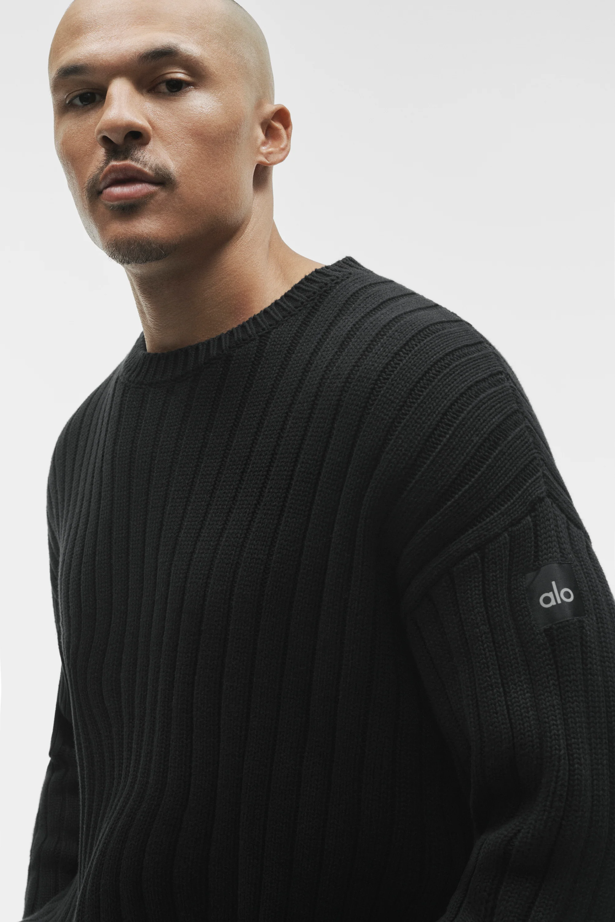 Cotton Rib Parallel Sweater in Black, Soft Ribbed Knit
