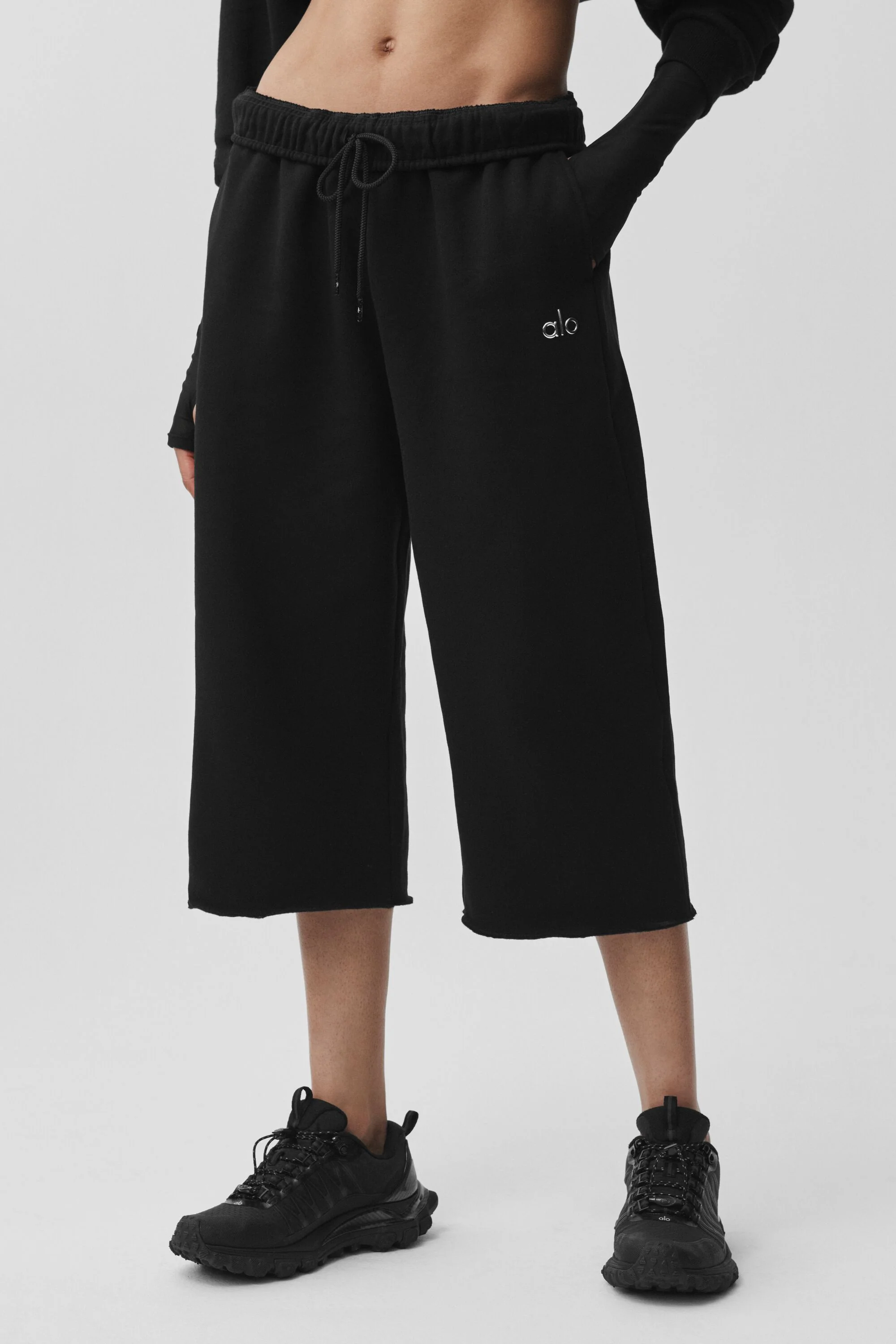 Black Accolade Cutoff Sweatpant With Mid-Calf Hem in French Terry