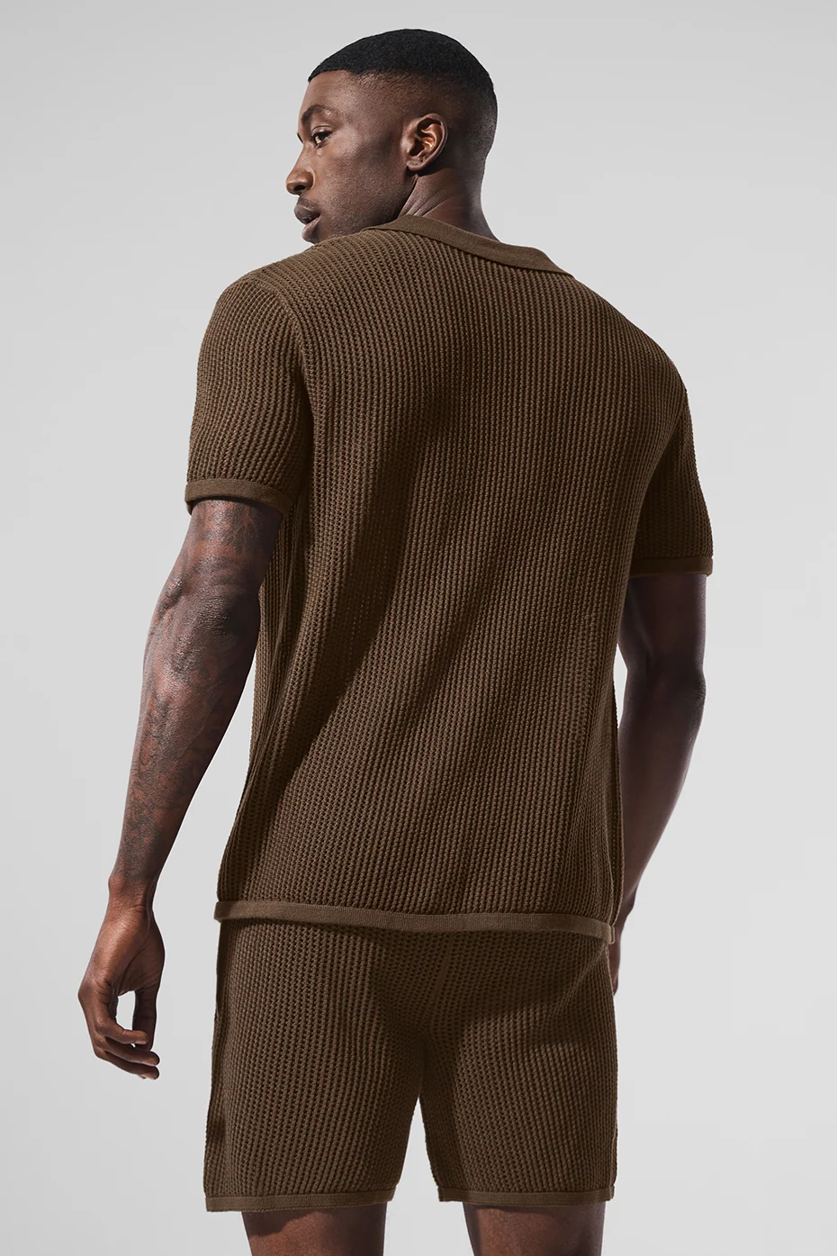 Open-Knit Polo in Espresso with V-Neck and Collar