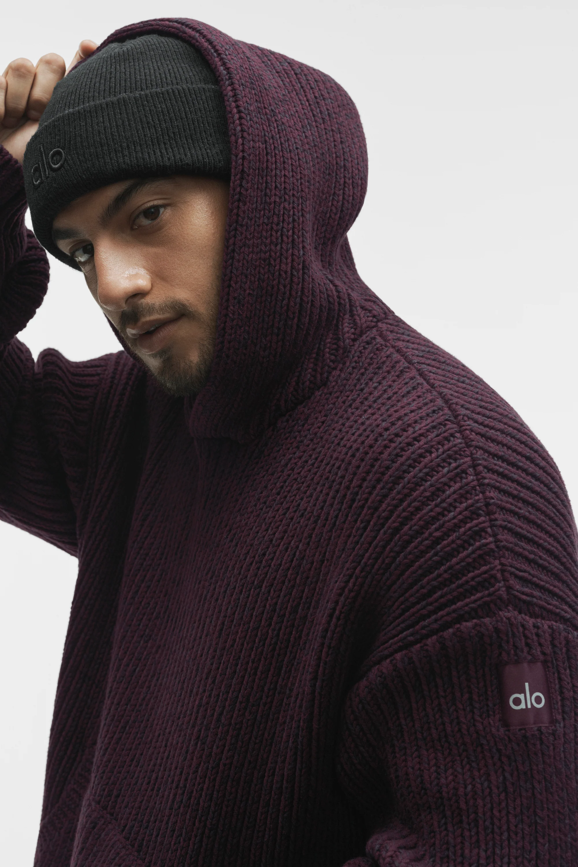 Chunky Knit Rewind Hoodie – Rich Bordeaux Multi