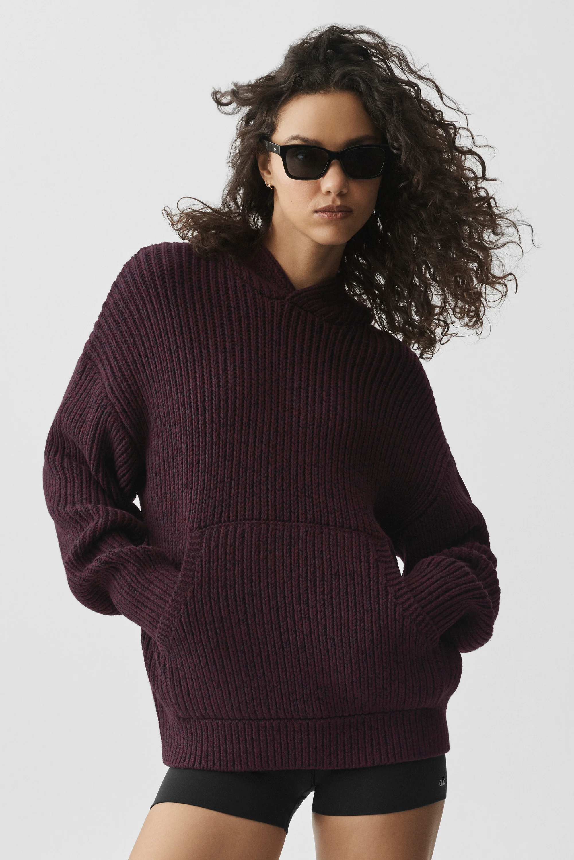 Chunky Knit Rewind Hoodie  - Rich Bordeaux Multi
