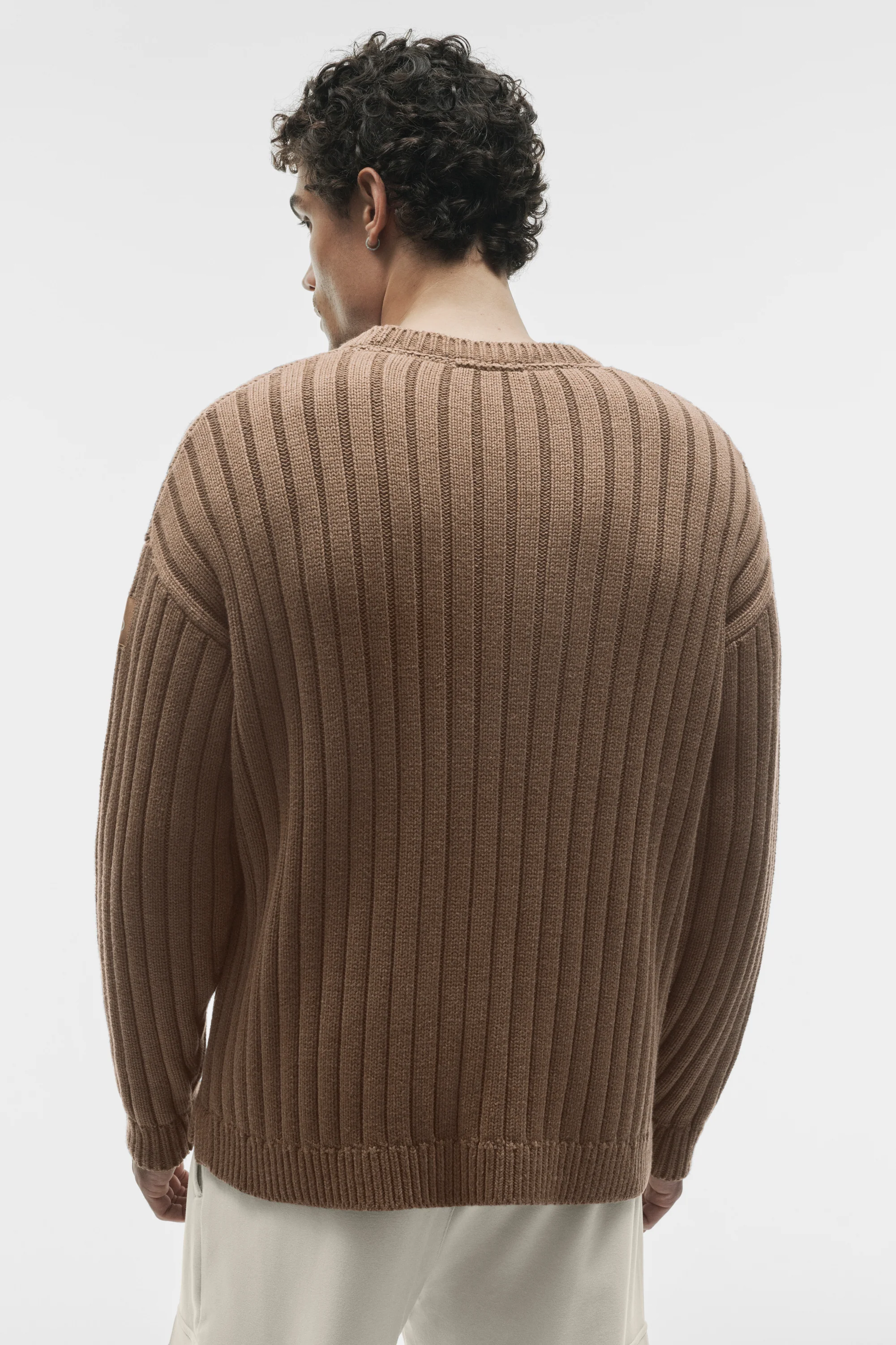 Cotton Rib Parallel Sweater in Java Brown Heather