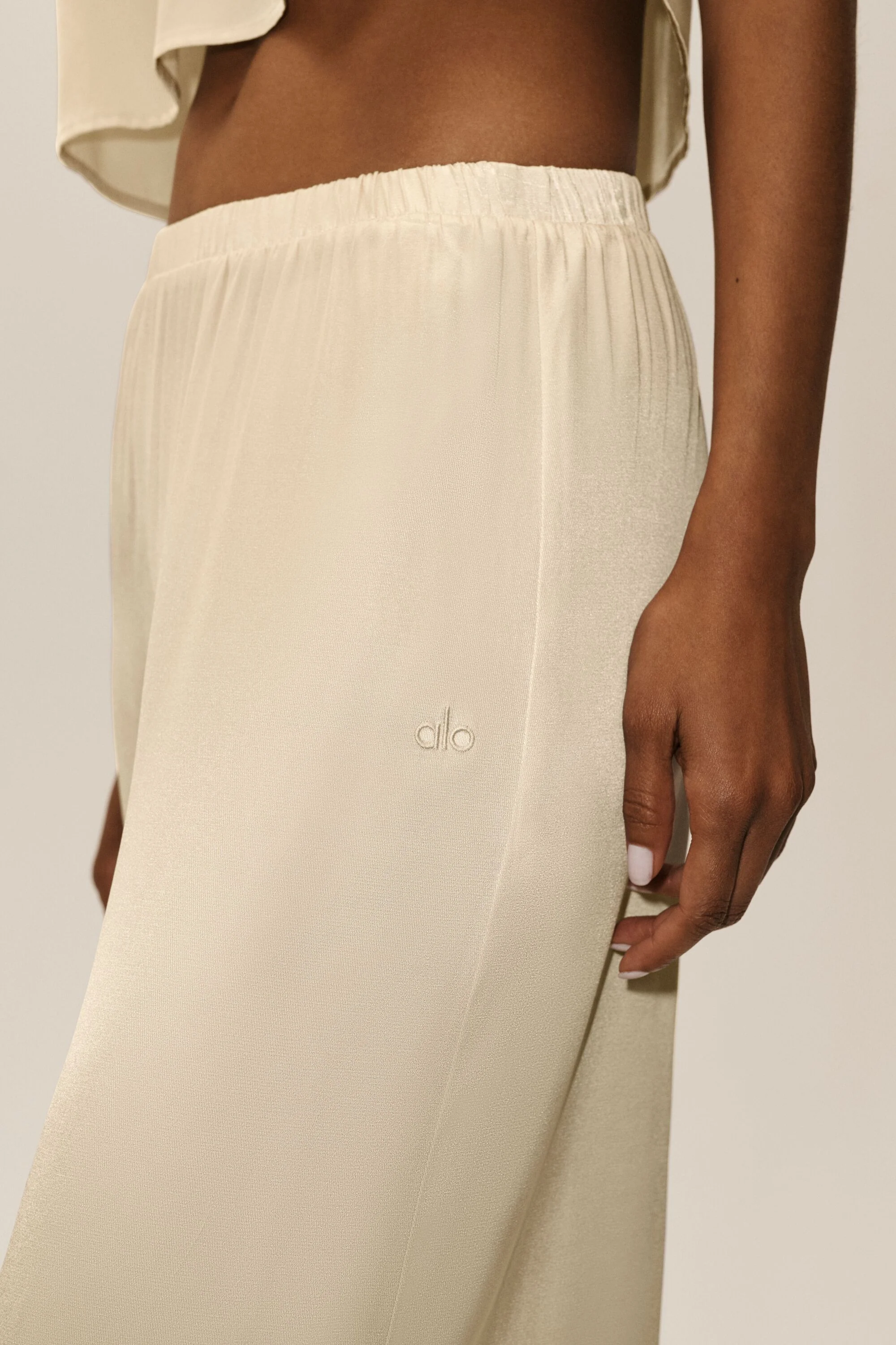 Pantalon Radiance taille haute en mélange de soie, beige sable