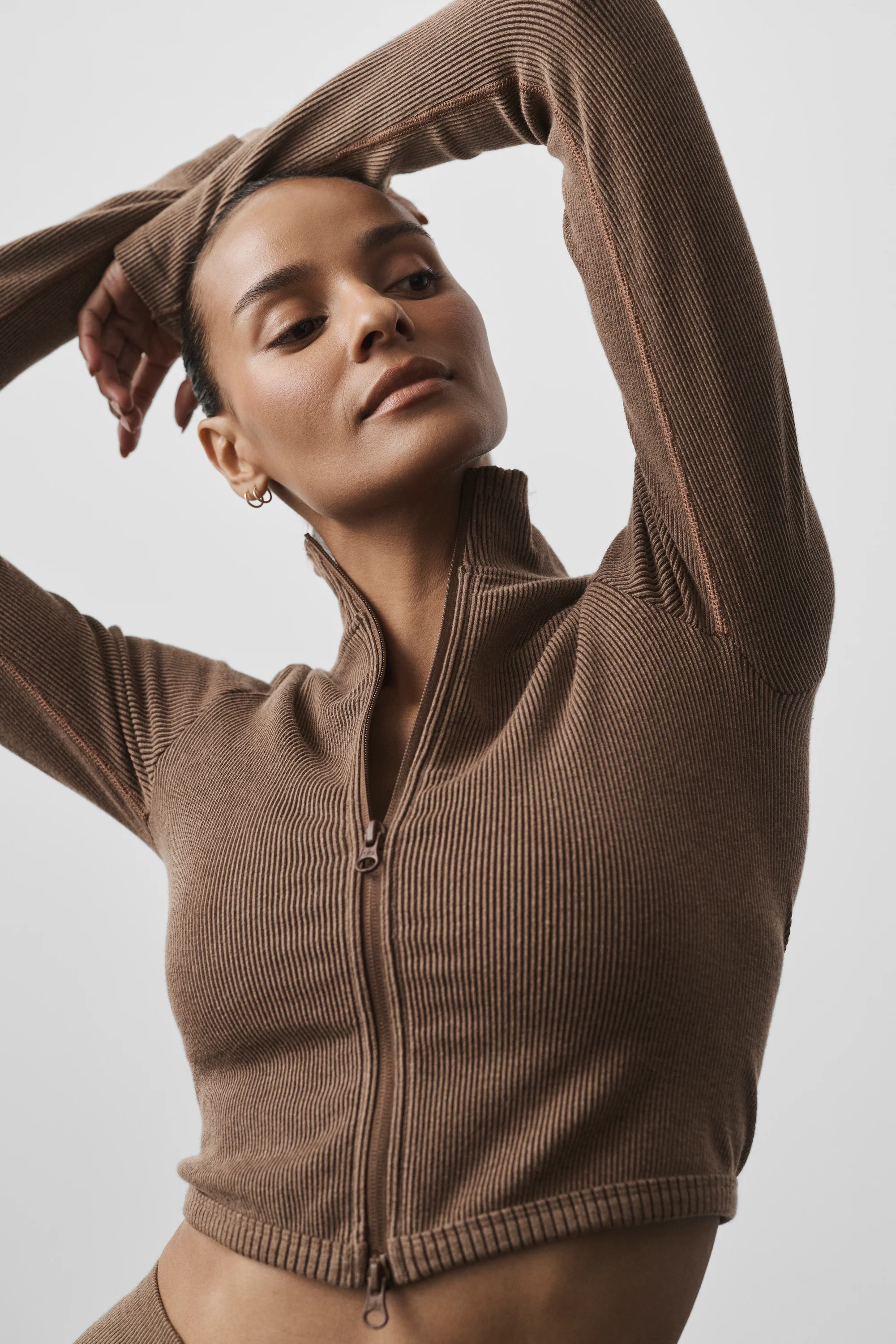 Naadloos two tone rib jasje in Java Brown voor dames