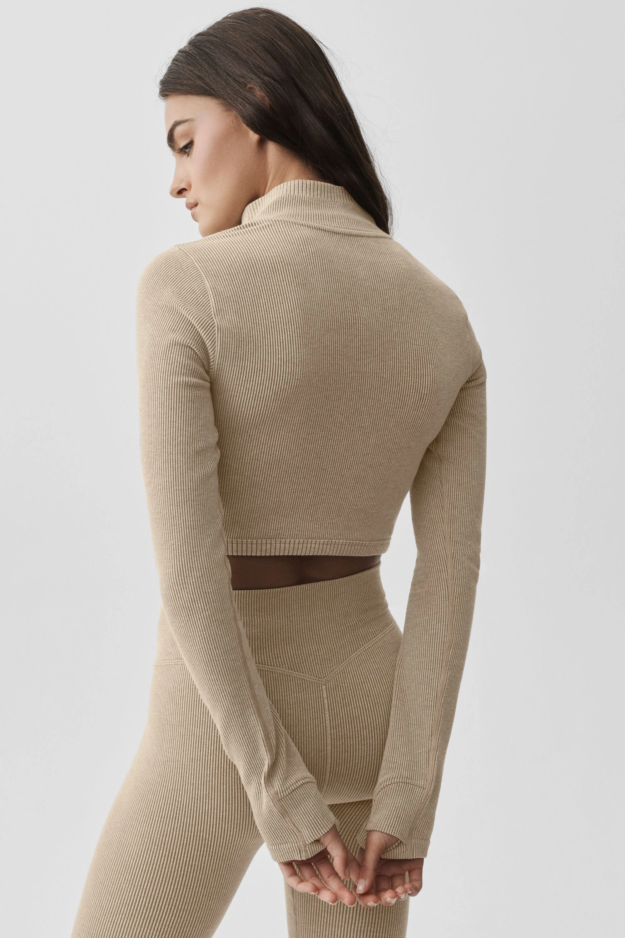 Seamless Two Tone Rib Jacket in Gravel Heather