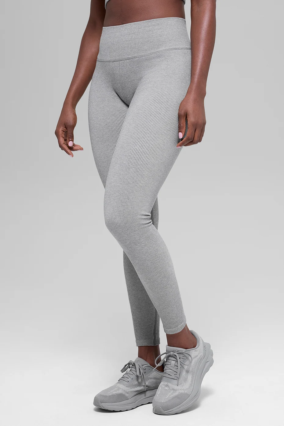 Seamless High-Waist Two Tone Rib Legging in Light Misty Grey Heather