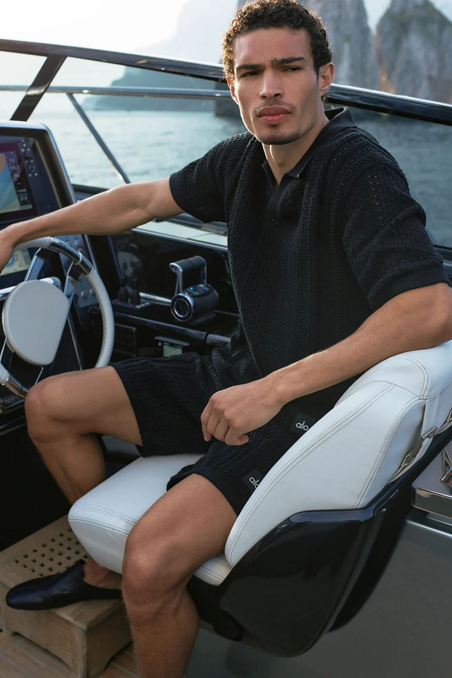 Coastline Knit Short Sleeve Polo in Black for Men