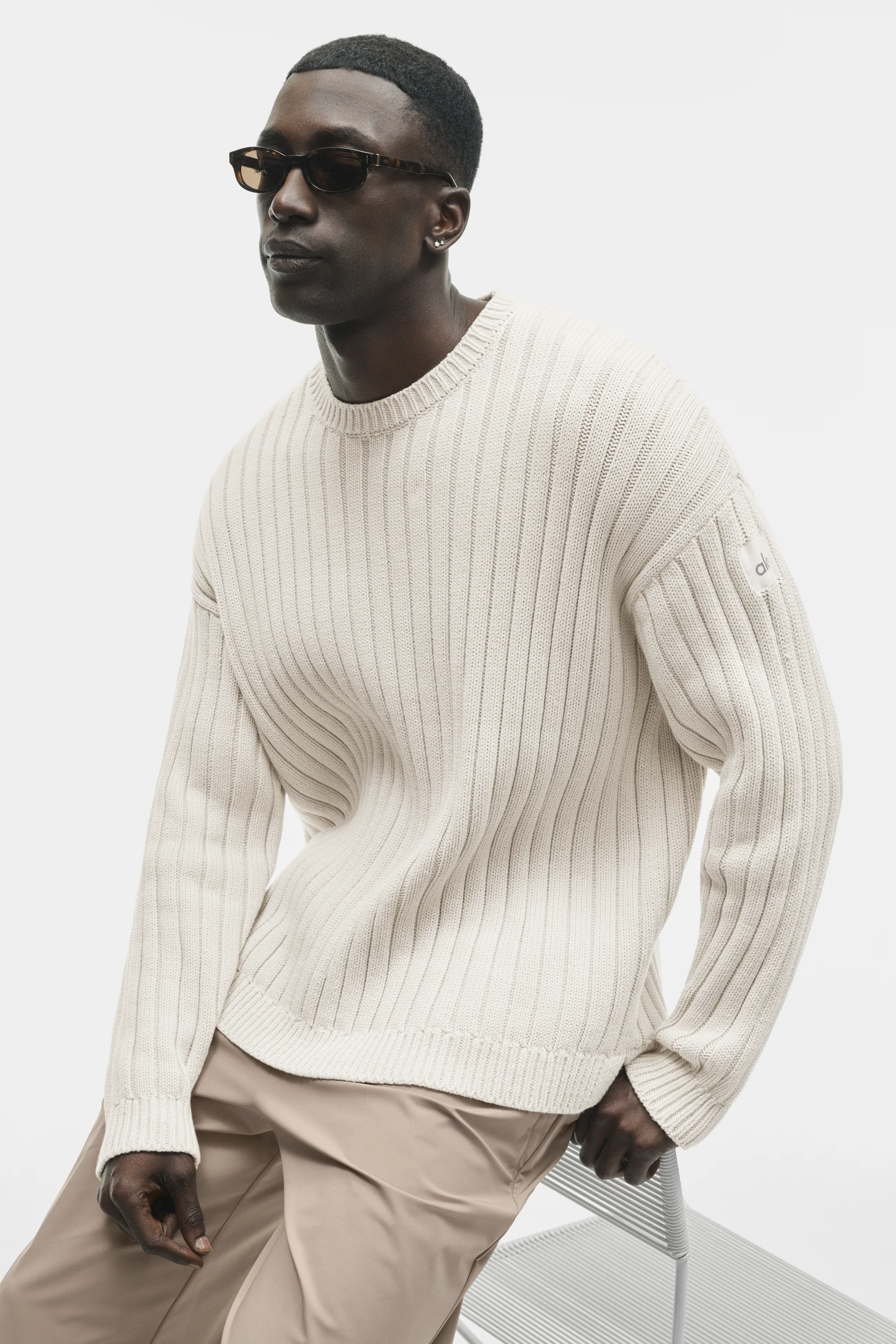 Camisola Cotton Rib Parallel em Bone para homem