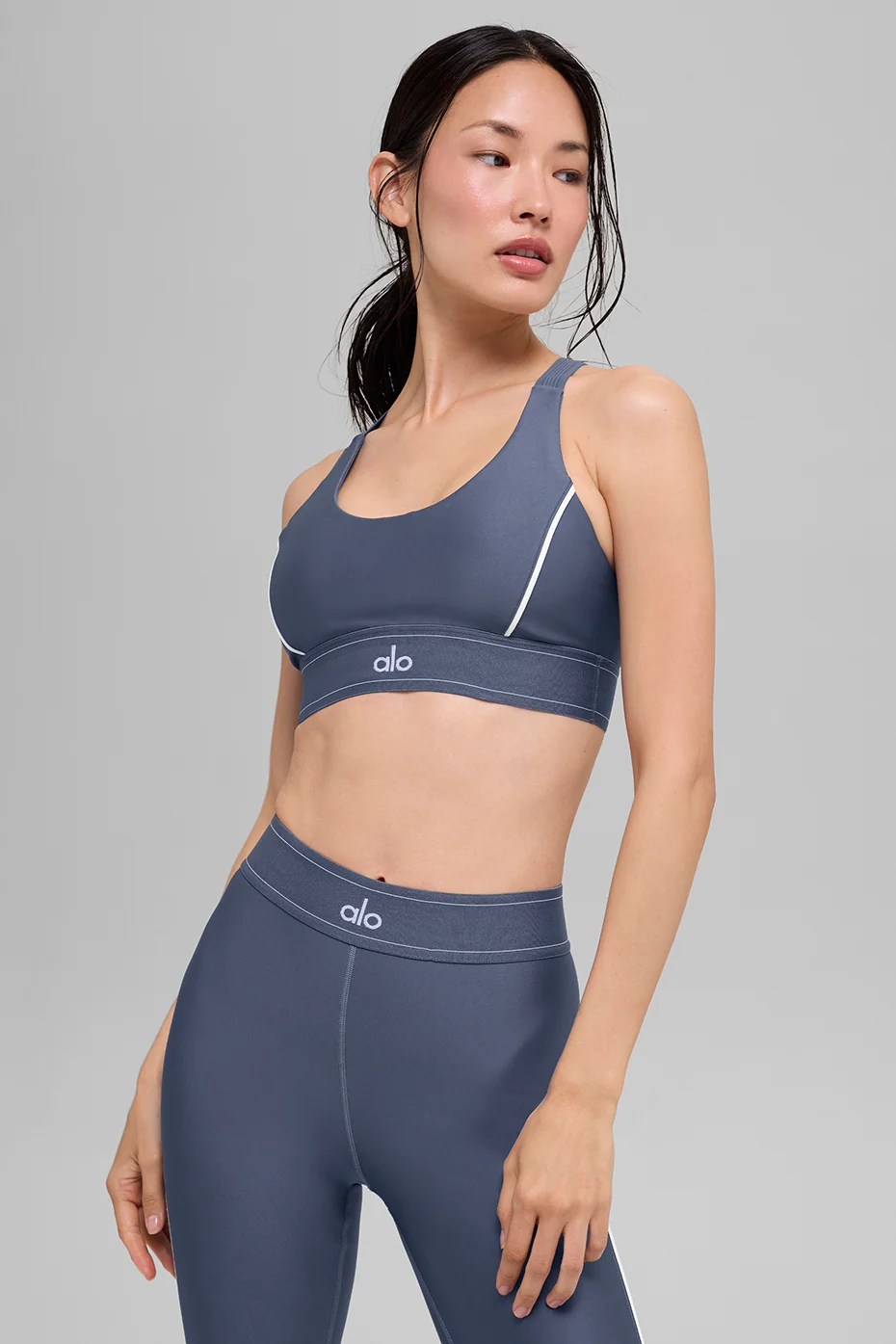 Airlift Suit Up Bra in Bluestone and White for Medium-Impact Training