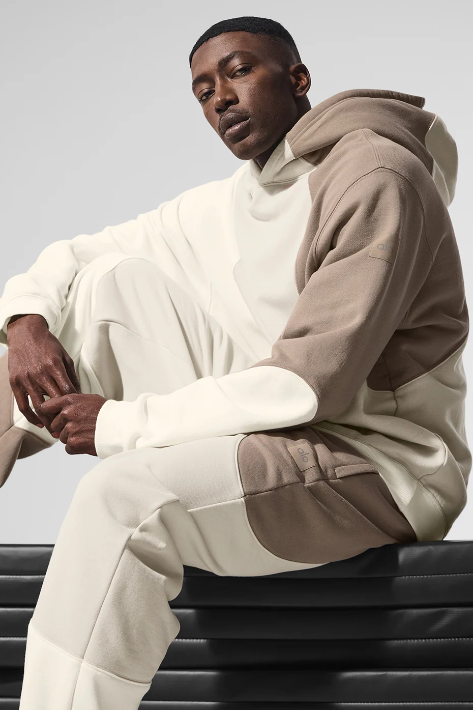 Make Waves Hoodie in Ivory, Bone and Gravel French Terry