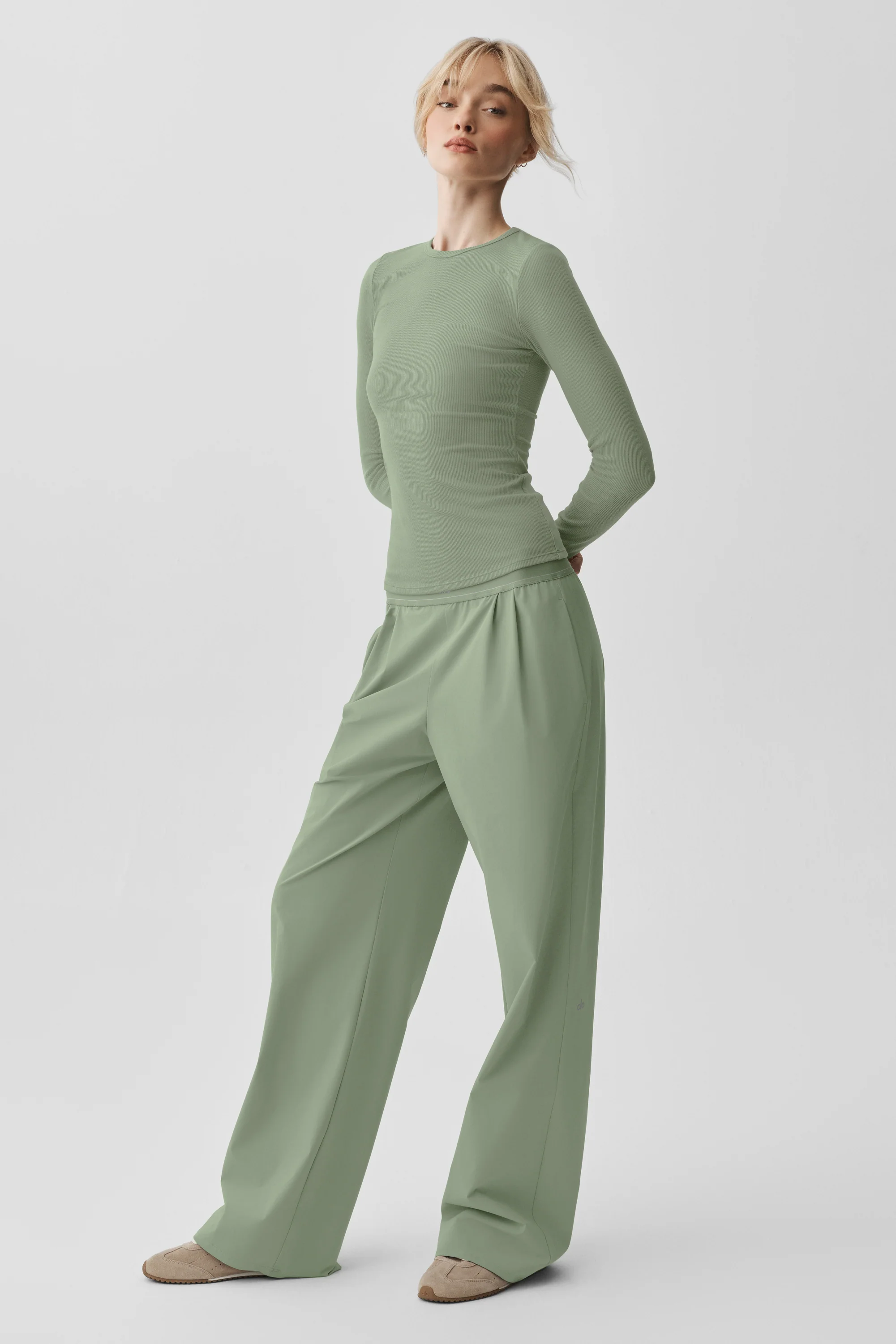 Ribbed Modal Long Sleeve Top in Dune Grass