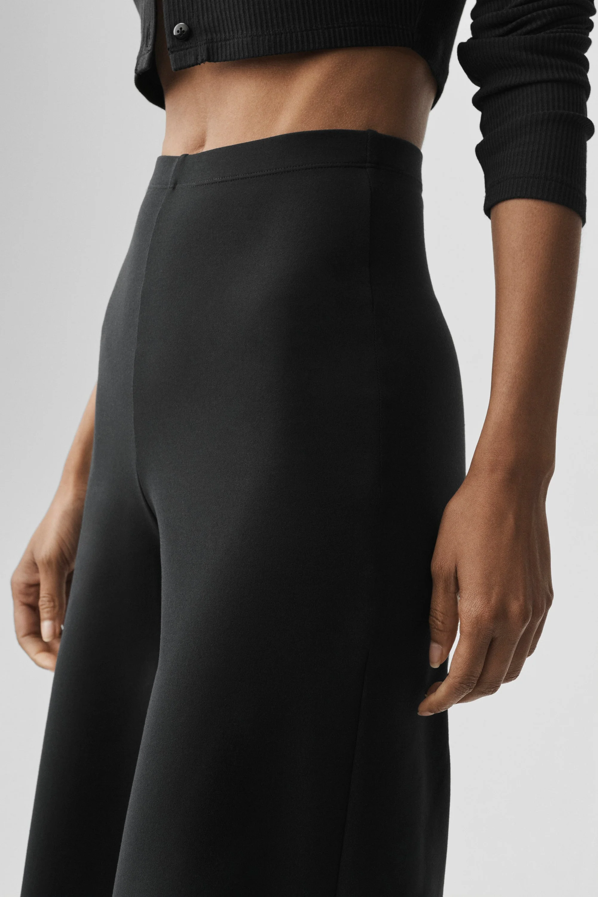 Pantalone a gamba larga a vita alta Airbrush in lunghezza long, nero