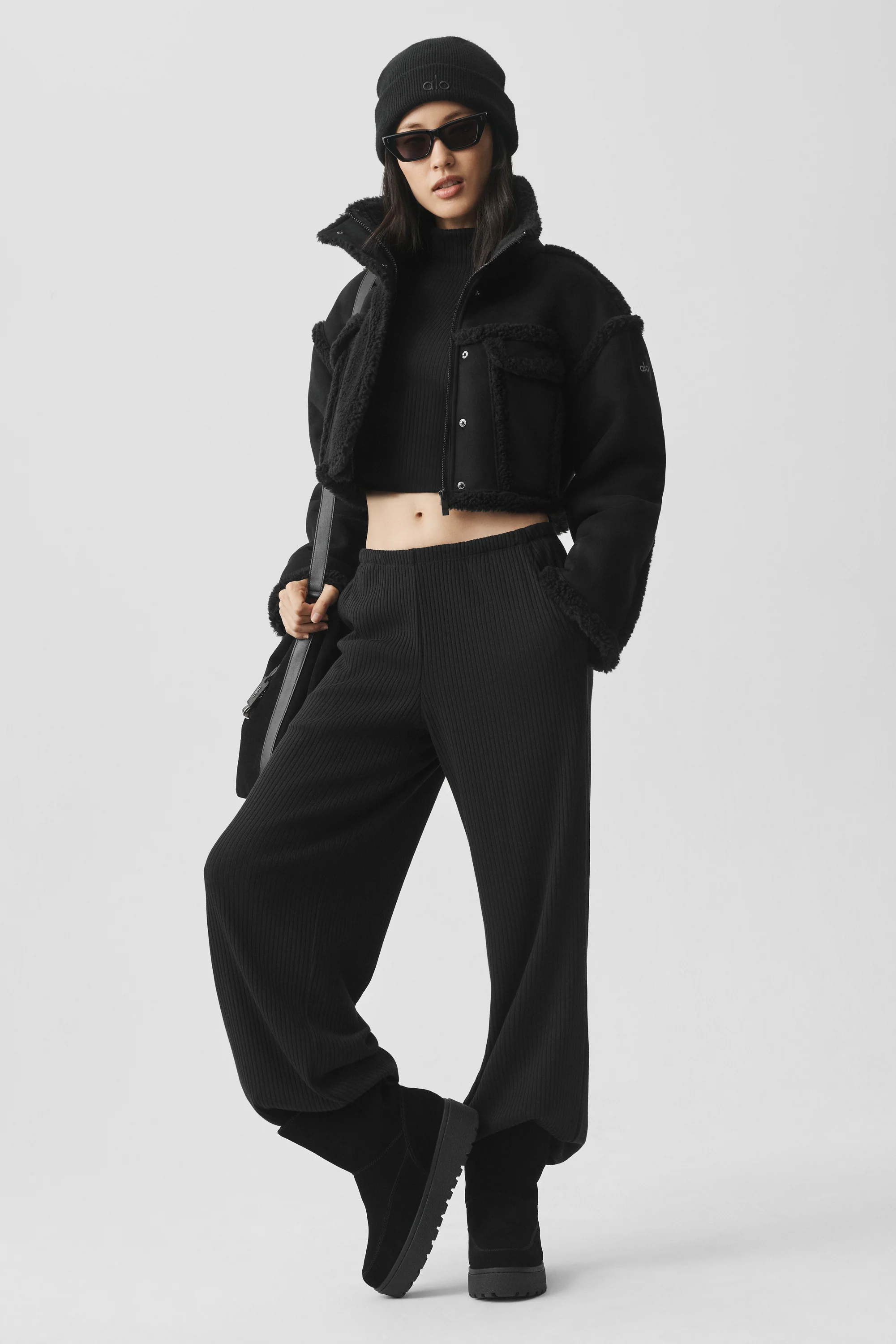 Ribbed Mid-Rise Reset Pant in Black, 32 Inch Inseam
