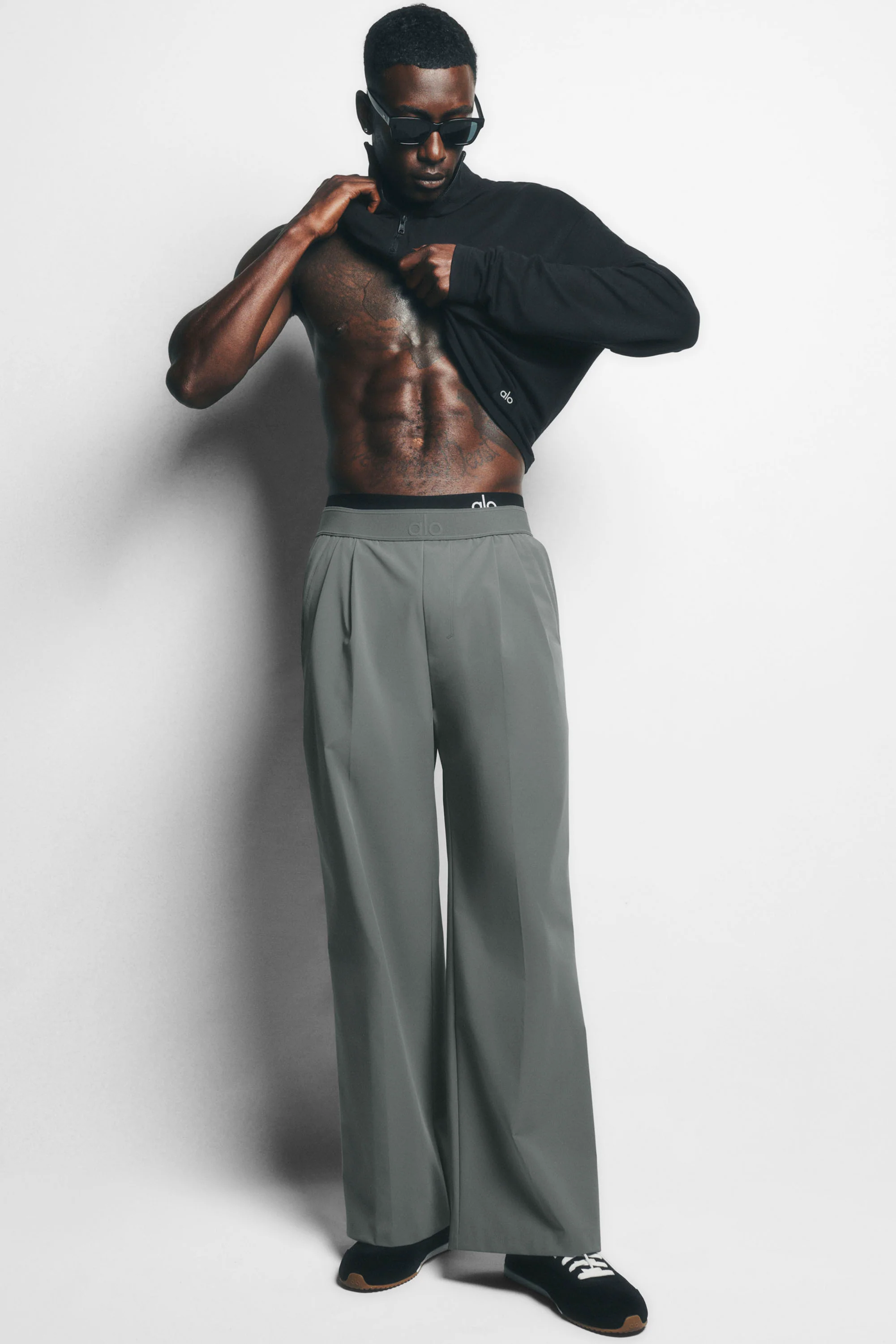 Suited Trouser in Monument with Straight Leg and Elastic Waist