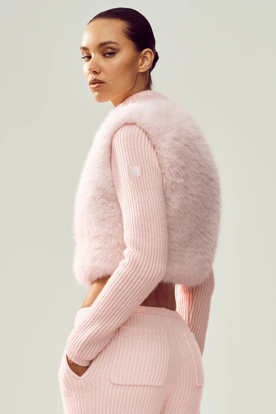Faux Fur Cashmere Northstar Full Zip Jacket in Frosted Pink